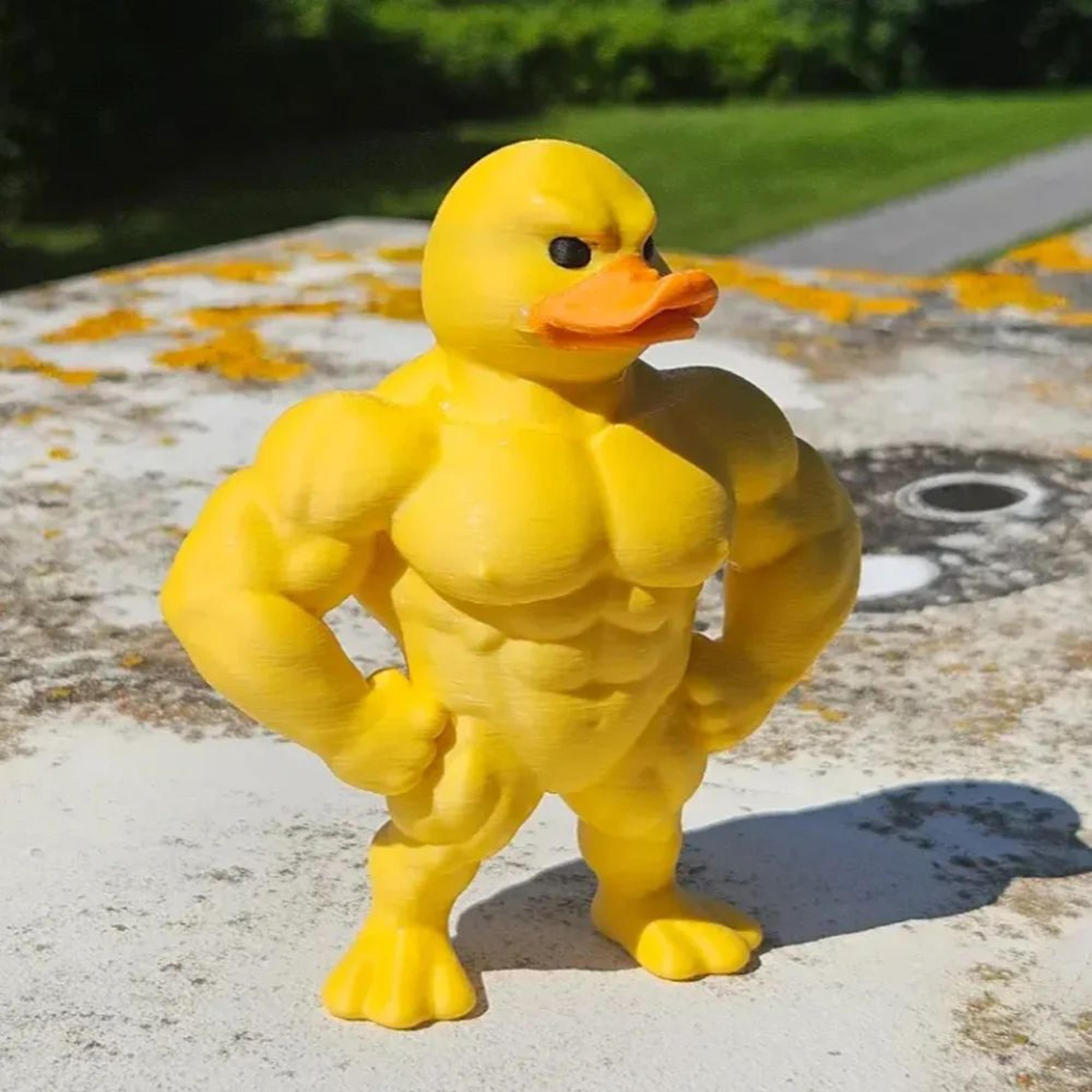 muscle duck statue – 3d plastic desktop figurine, cute bookshelf decor & indoor/outdoor ornament