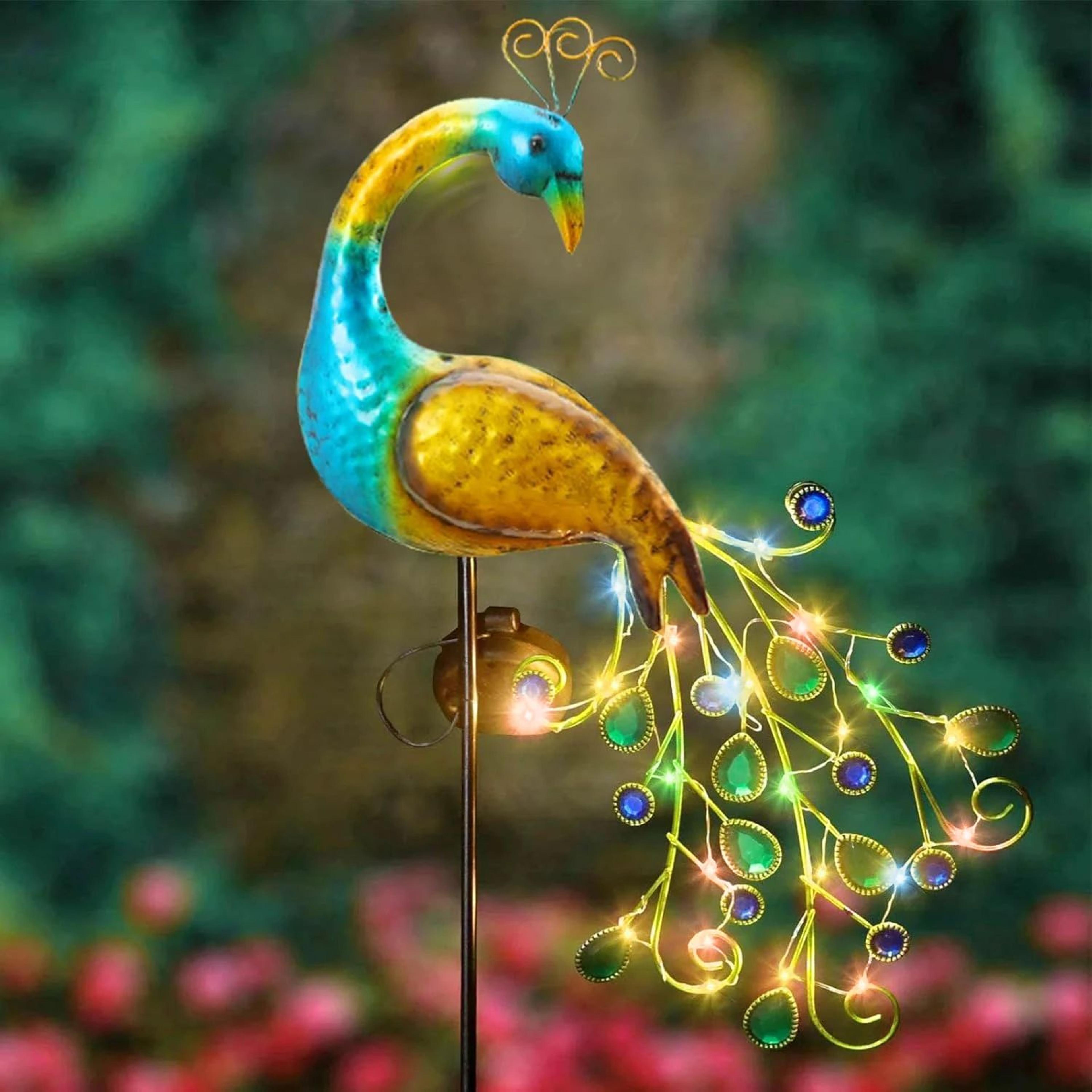 solar peacock garden light – outdoor animal yard decor with auto sensor & solar-powered led lamp