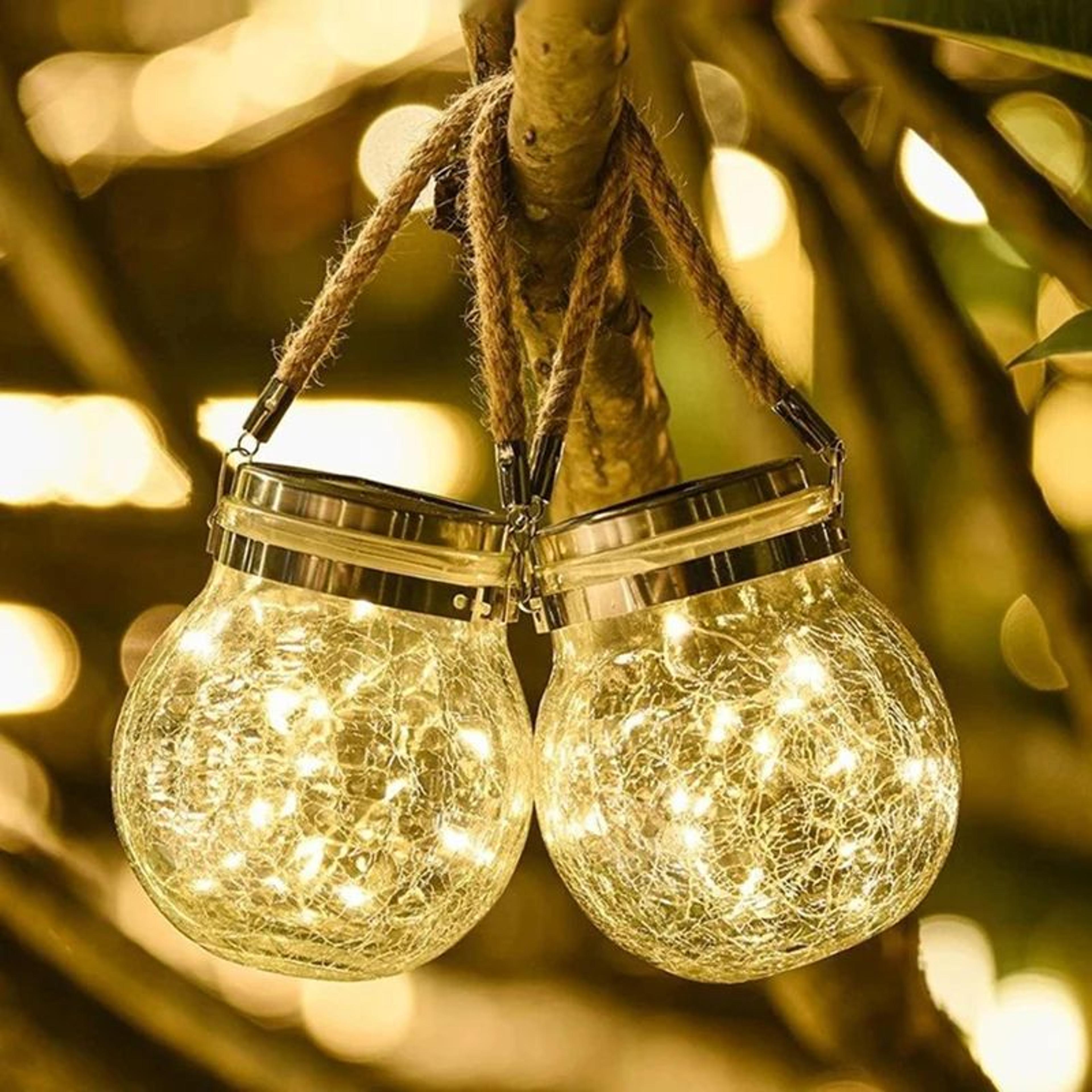 solar cracked glass jar lamp – ip65 waterproof 30 led outdoor string lights for garden, patio & yard
