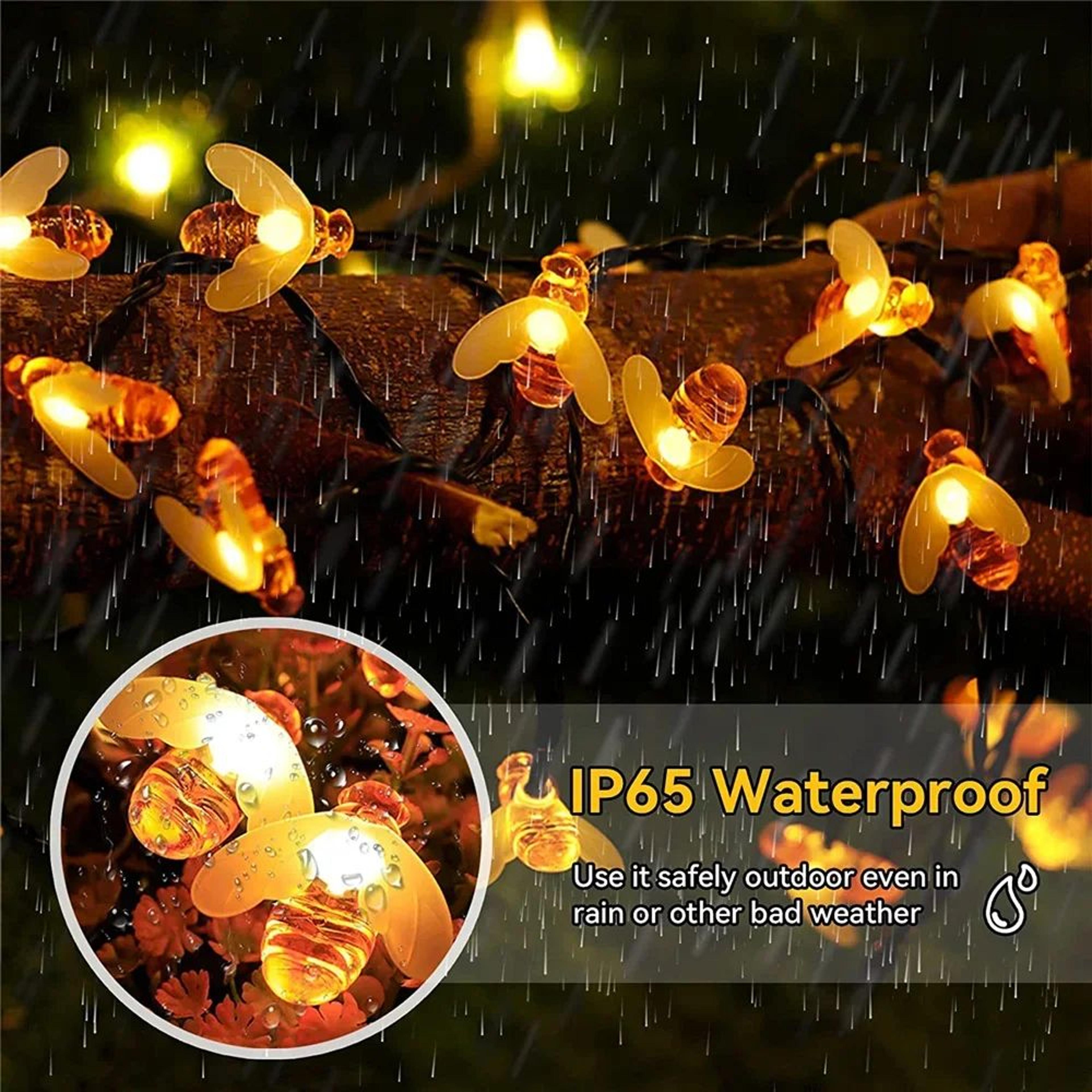 allilit solar bee string lights – waterproof led fairy lights with 8 modes for garden, patio & holiday decor