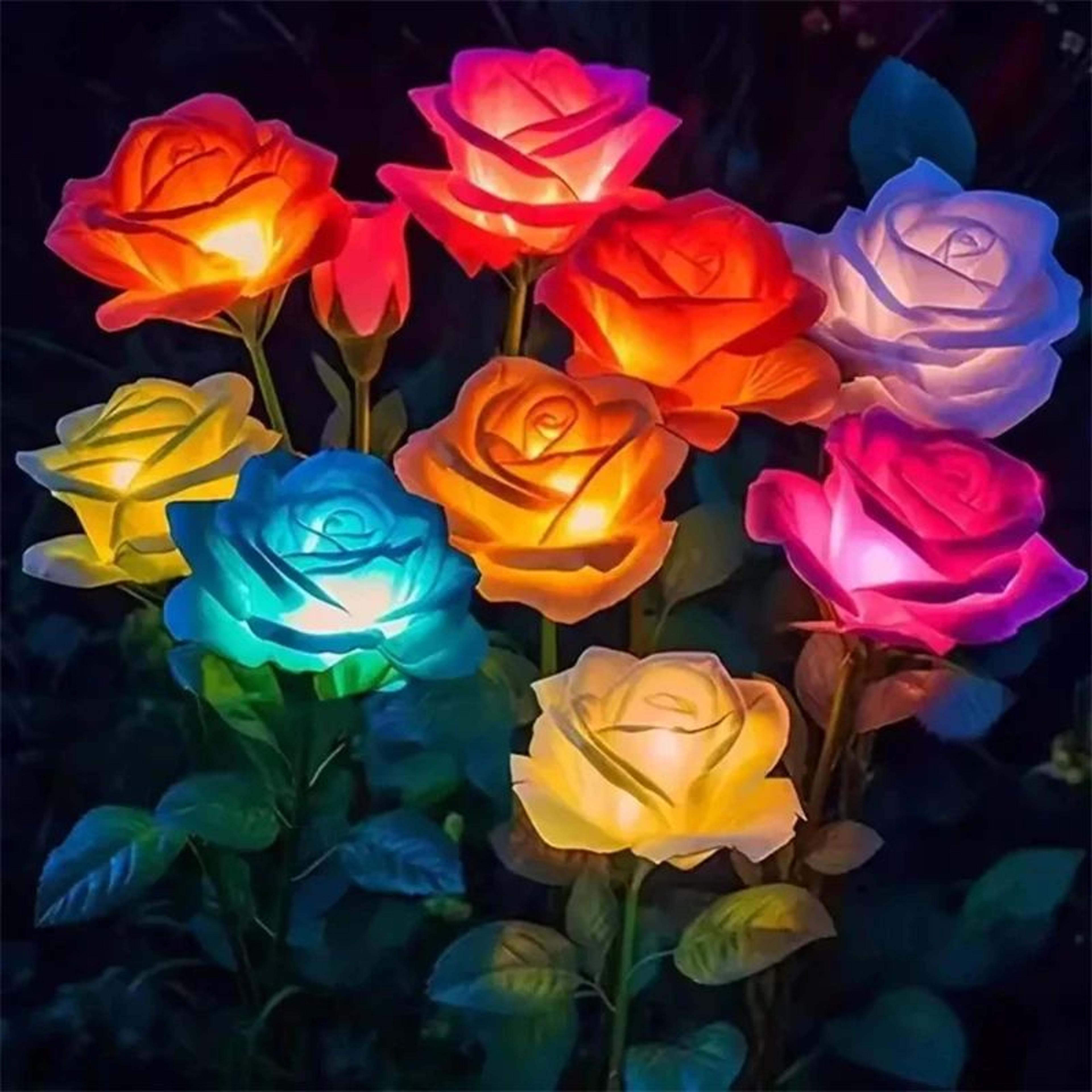 5-head solar rose garden lights – outdoor waterproof led flower stake lights for yard, patio & pathway decor