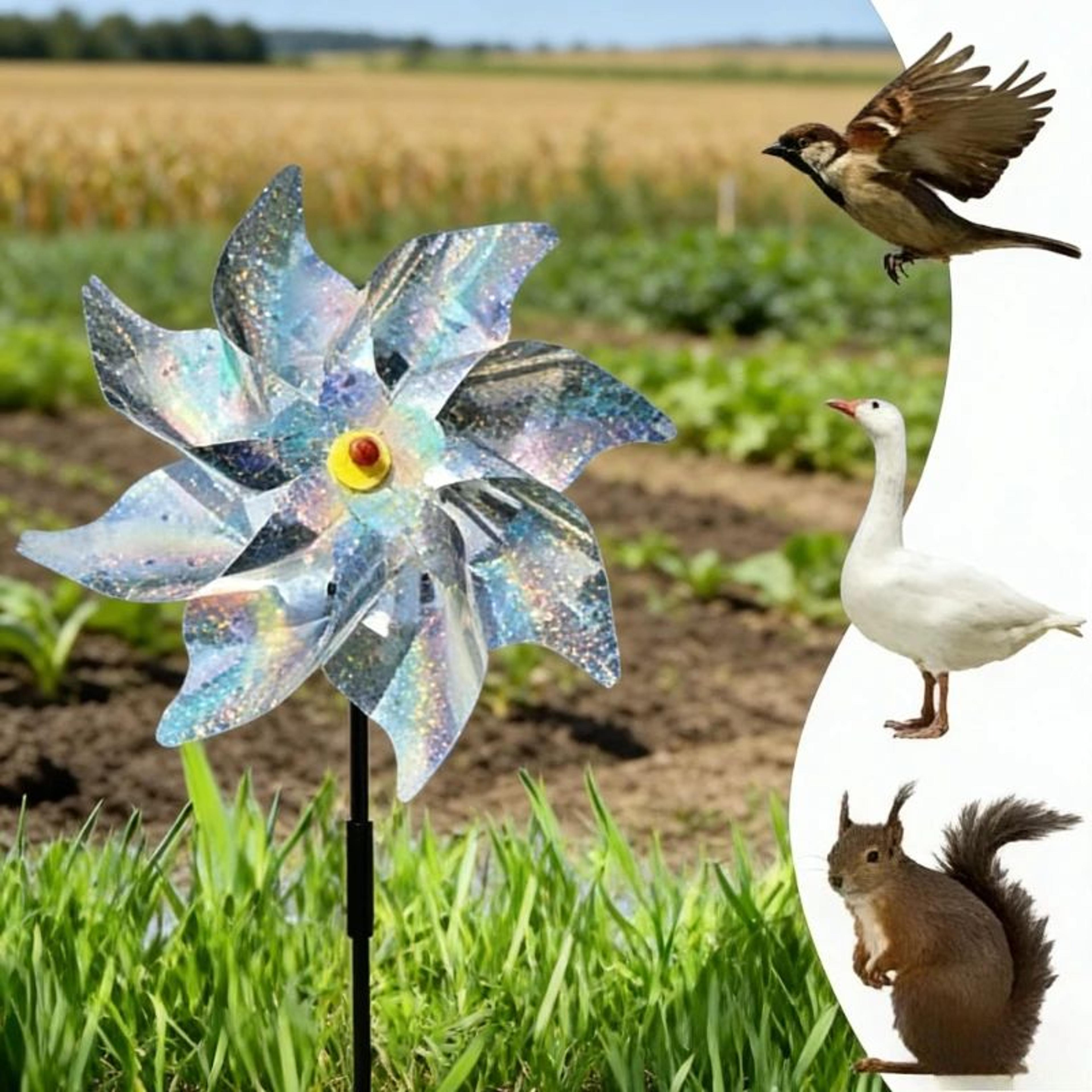 reflective bird repellent pinwheel spinner – windmill garden bird deterrent for orchard, lawn & yard protection