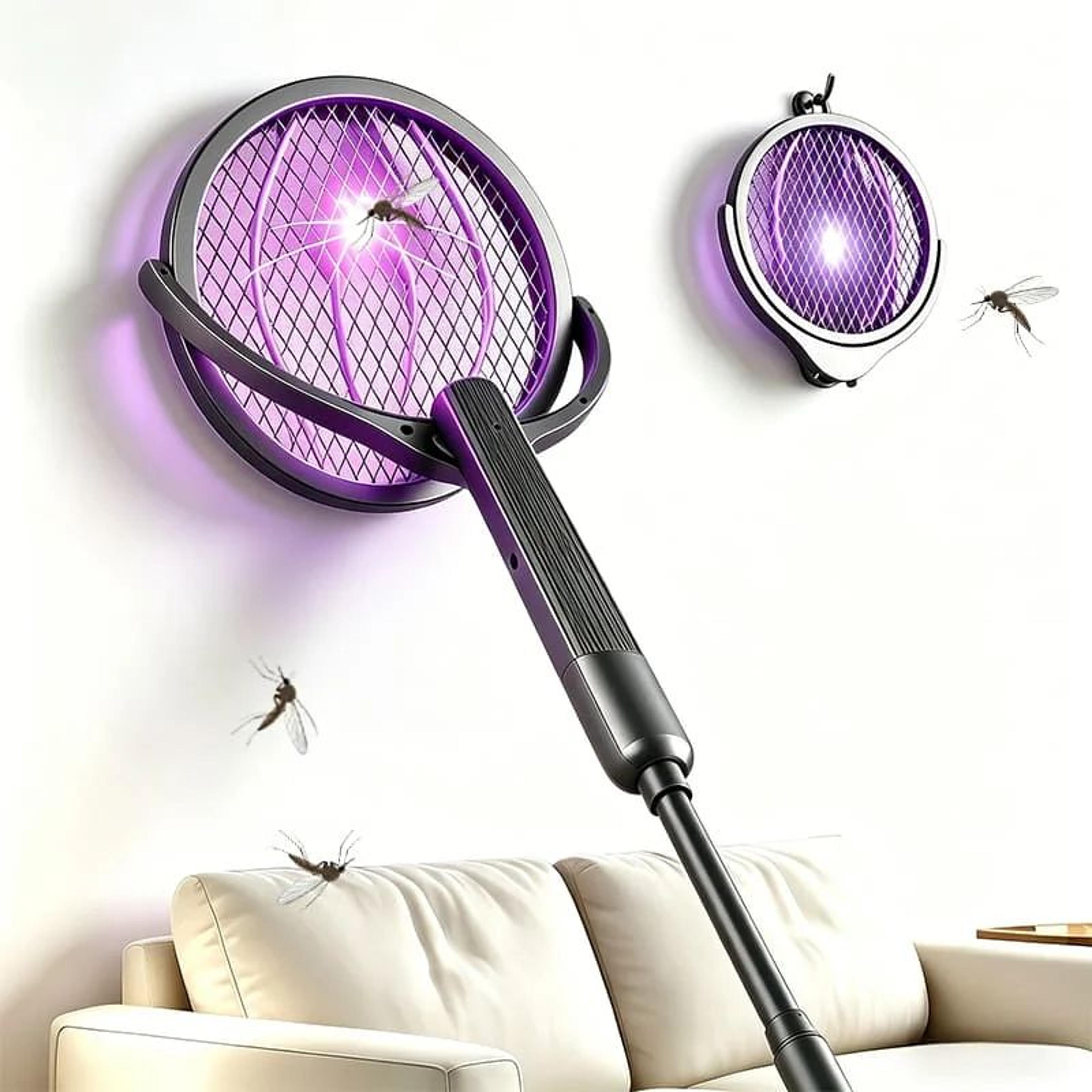 rechargeable electric mosquito swatter – foldable uv bug zapper with telescopic handle & 360° rotating head