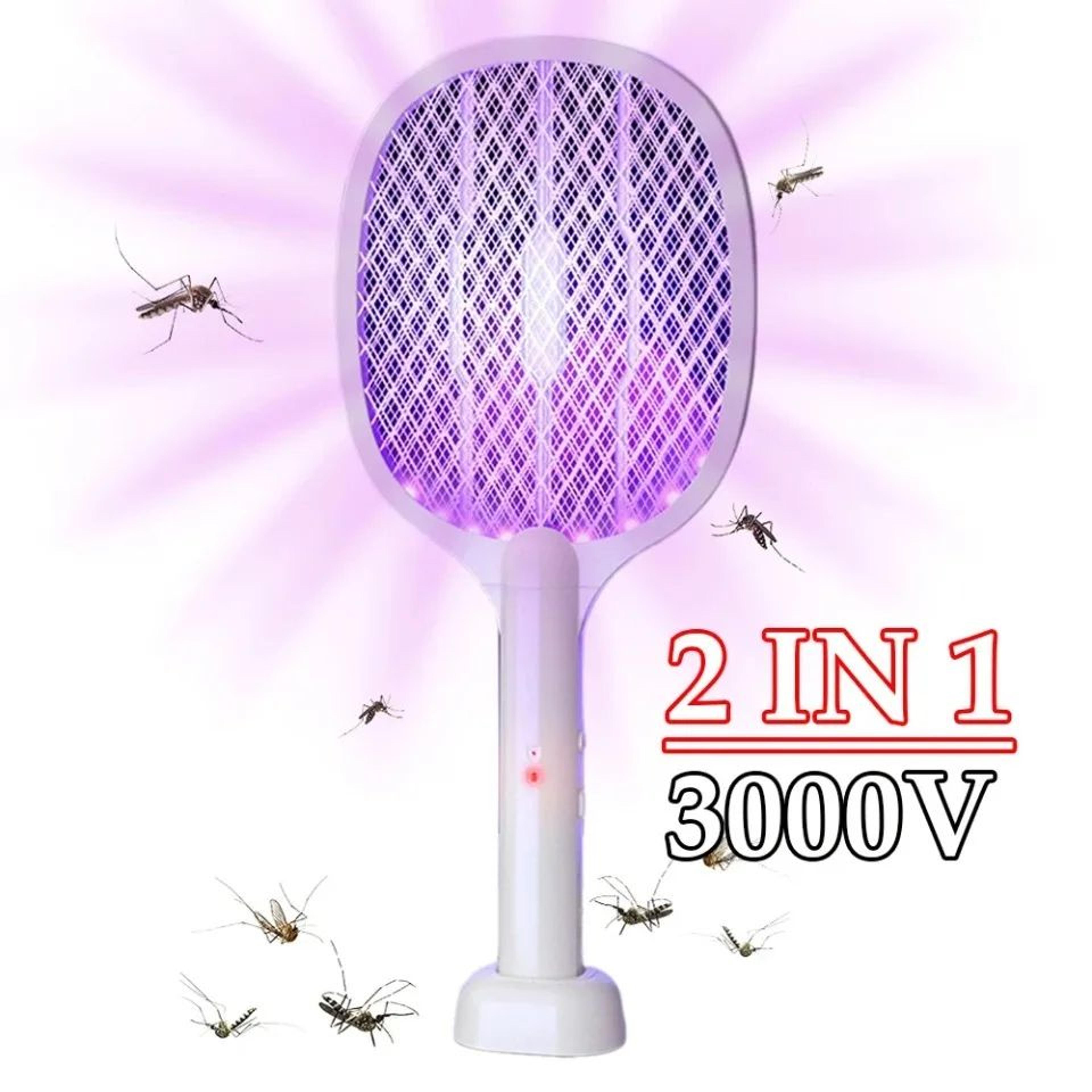 2-in-1 usb rechargeable electric fly swatter – 3000v bug zapper racket & mosquito killer lamp