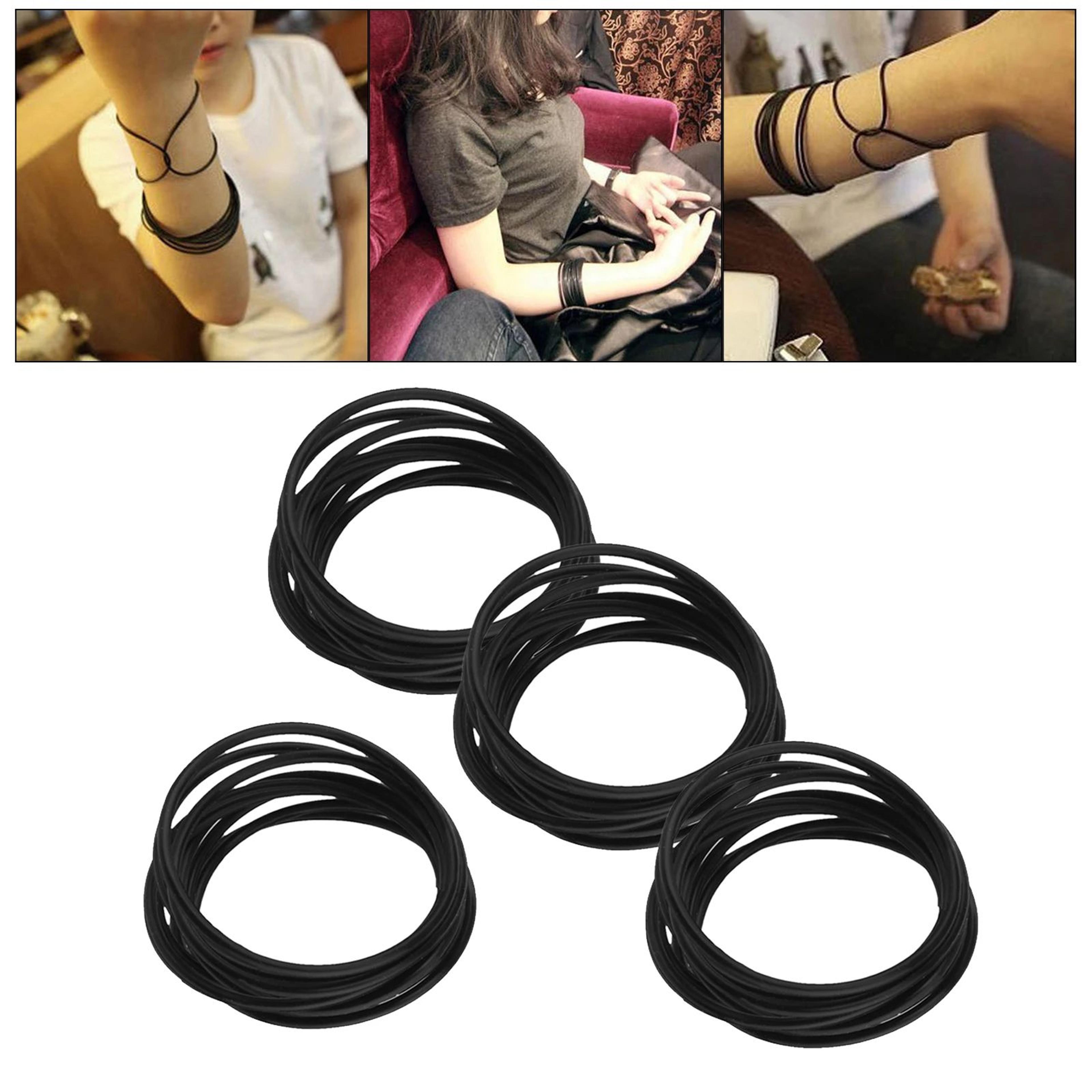 10/40pcs stretchy black silicone bracelet set – elastic rubber bangles, hair ties & finger rings