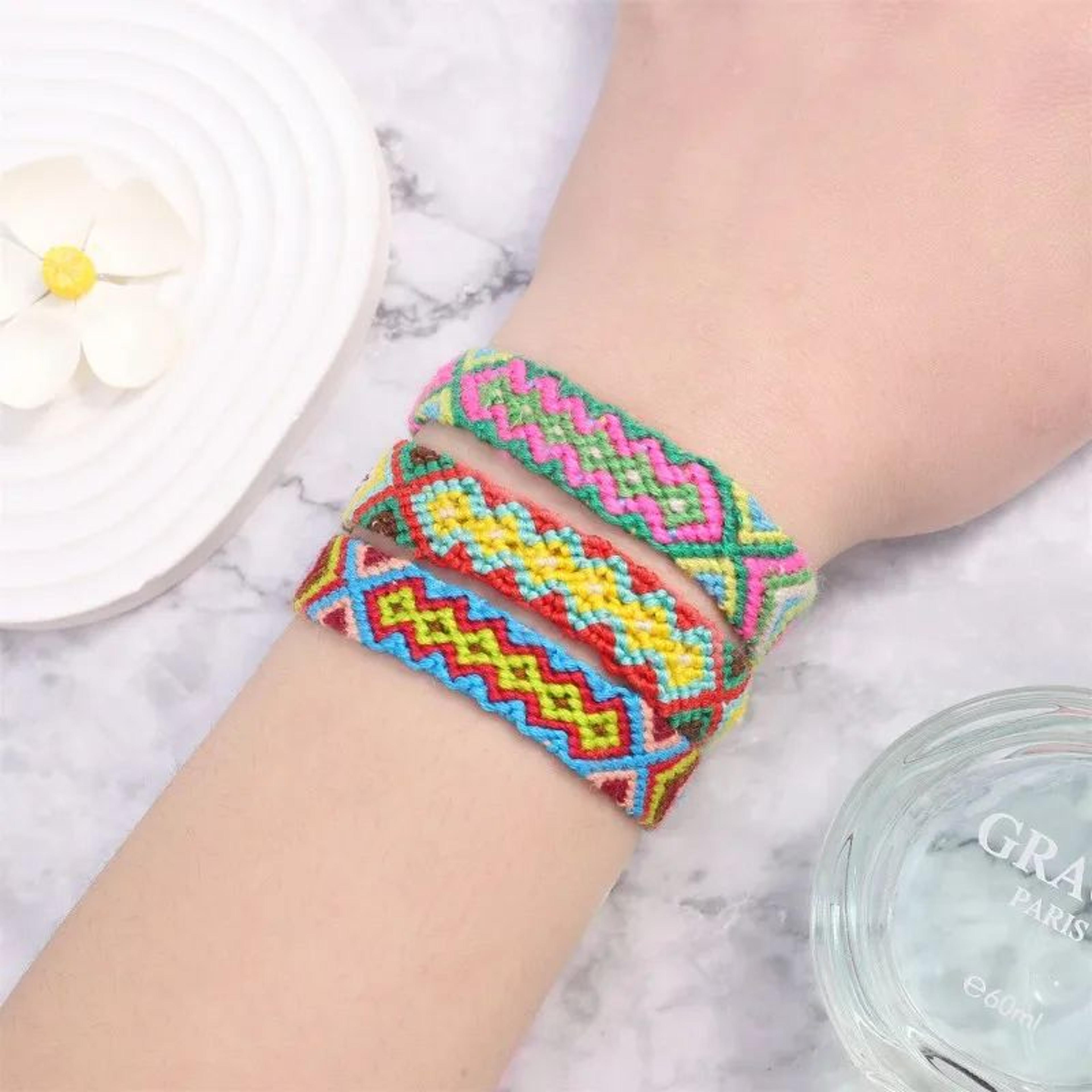 bohemian handmade rainbow braided cotton bracelet – adjustable friendship wristband for women lucky charm jewelry