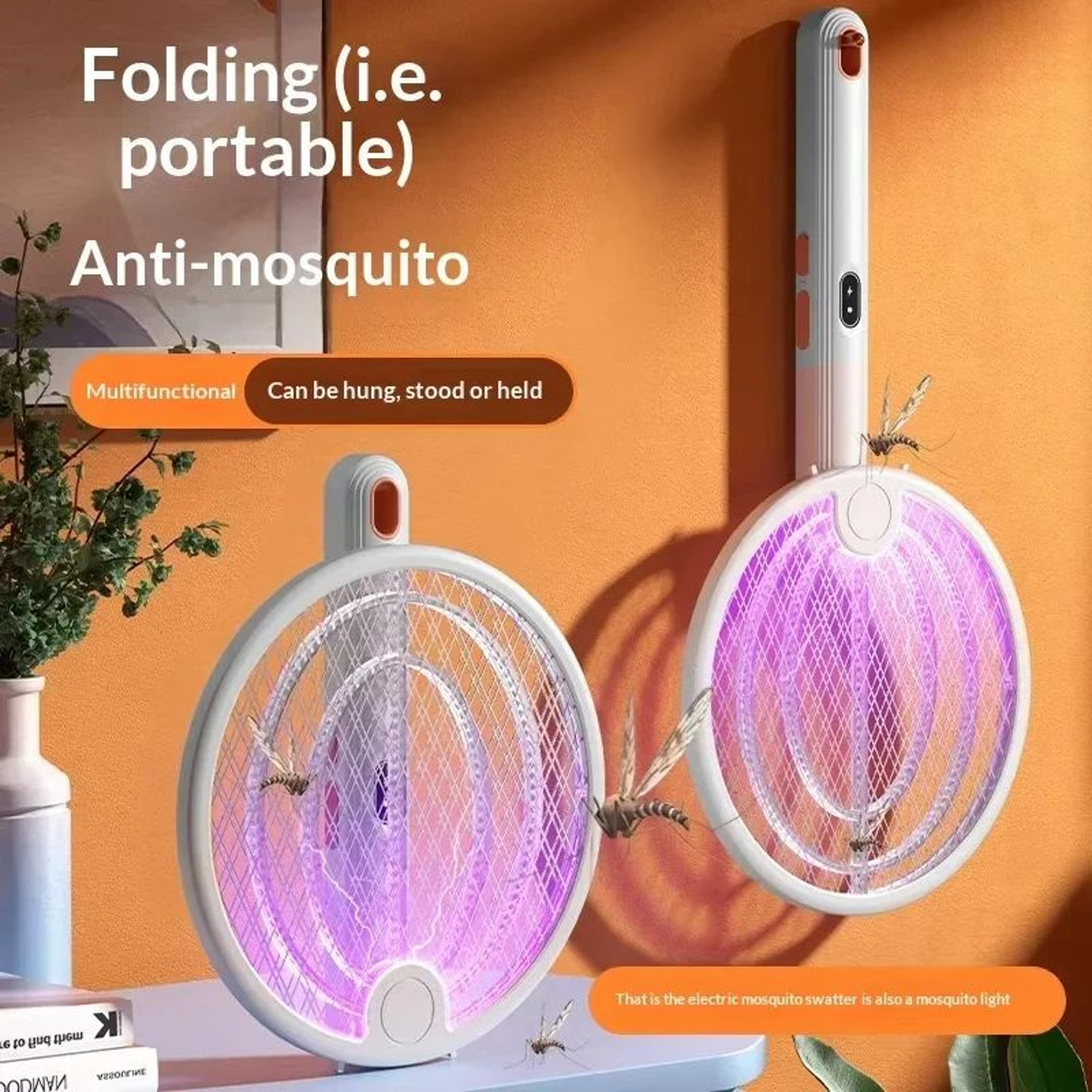 2-in-1 foldable electric fly swatter & mosquito trap – 3000v uv mosquito killer with type-c charging & quiet mode
