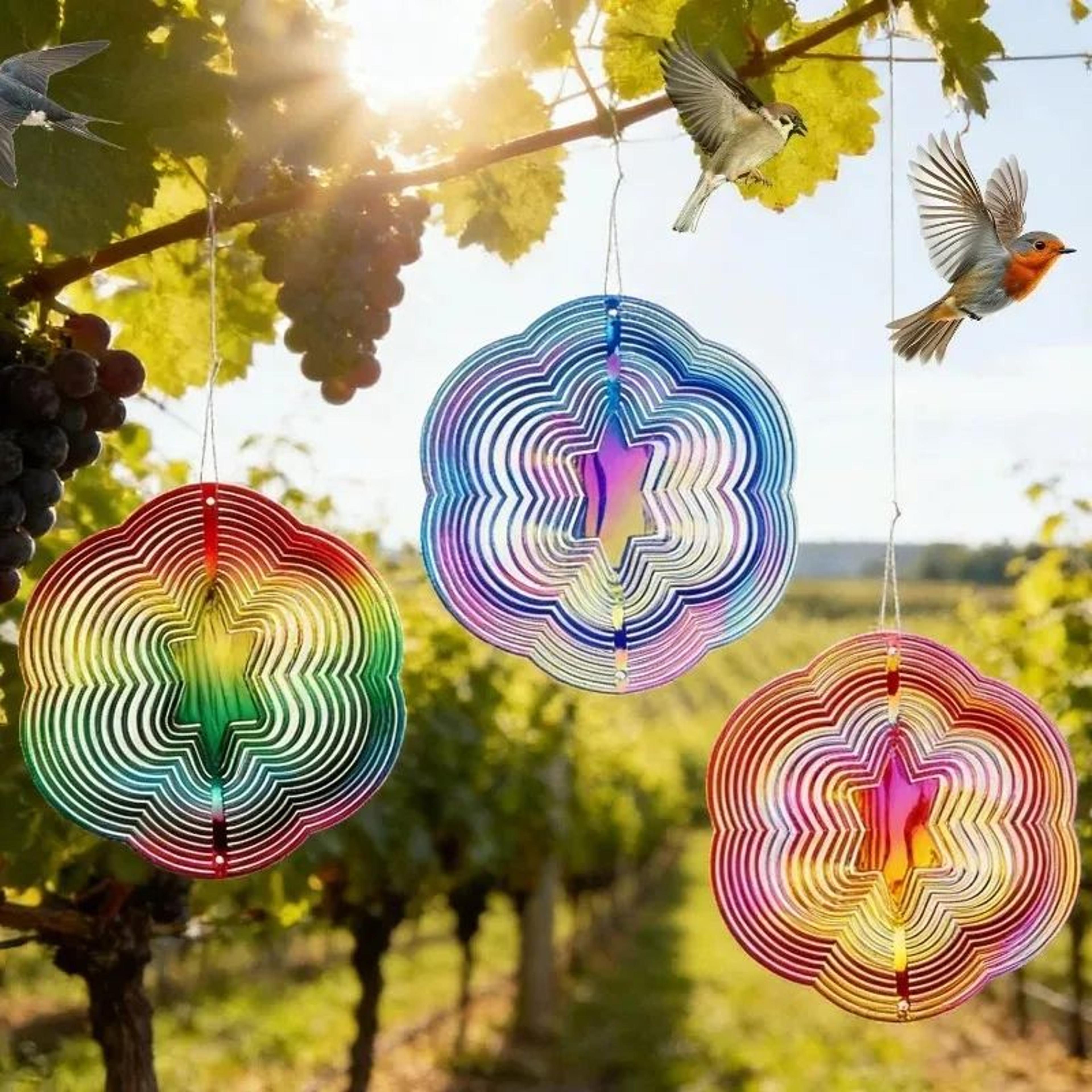 3d reflective bird deterrent wind spinner – rotating bird repeller for gardens, farms, vineyards & orchards