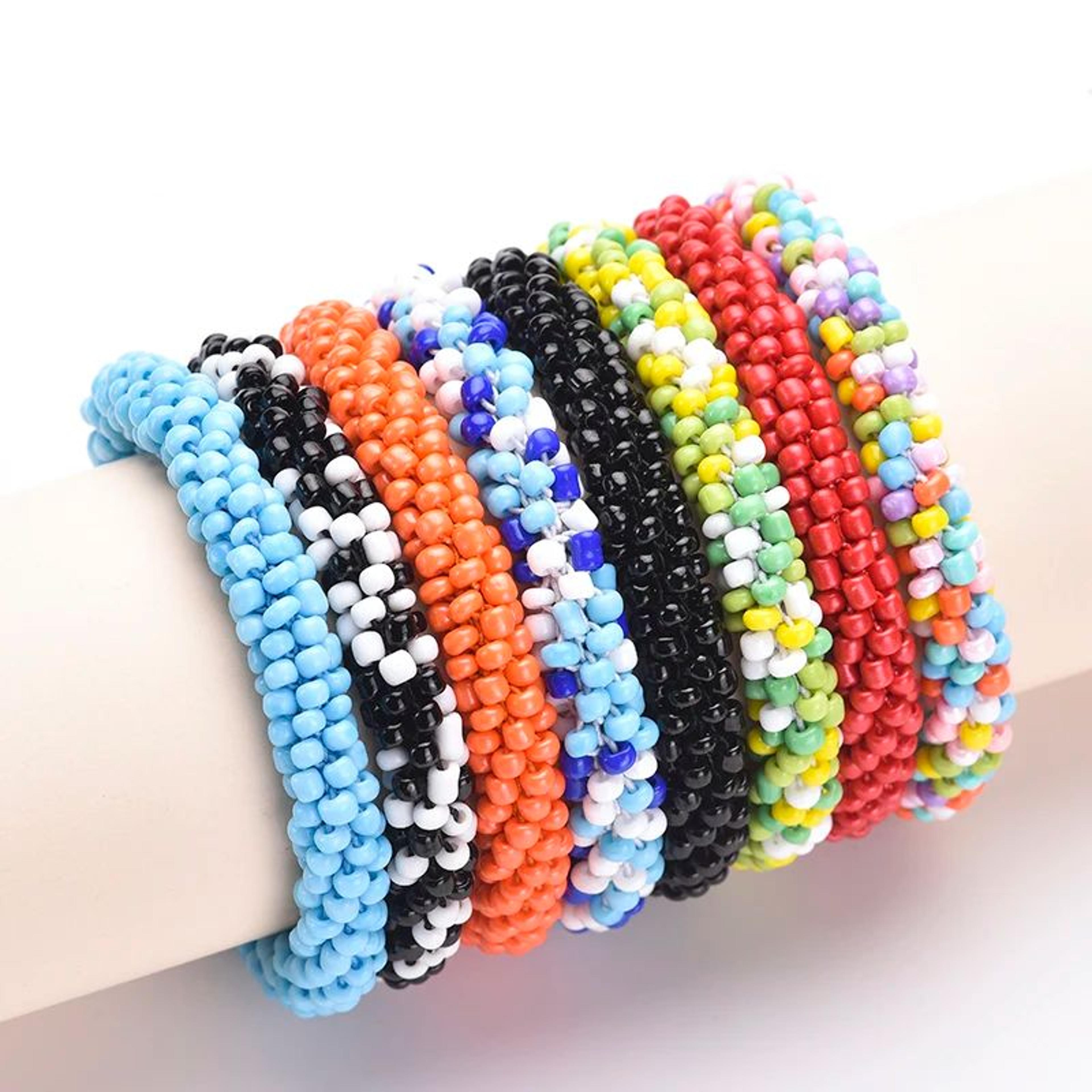 colorful bohemian seed bead bracelet – handmade stretch boho bracelet for women, elastic acrylic jewelry