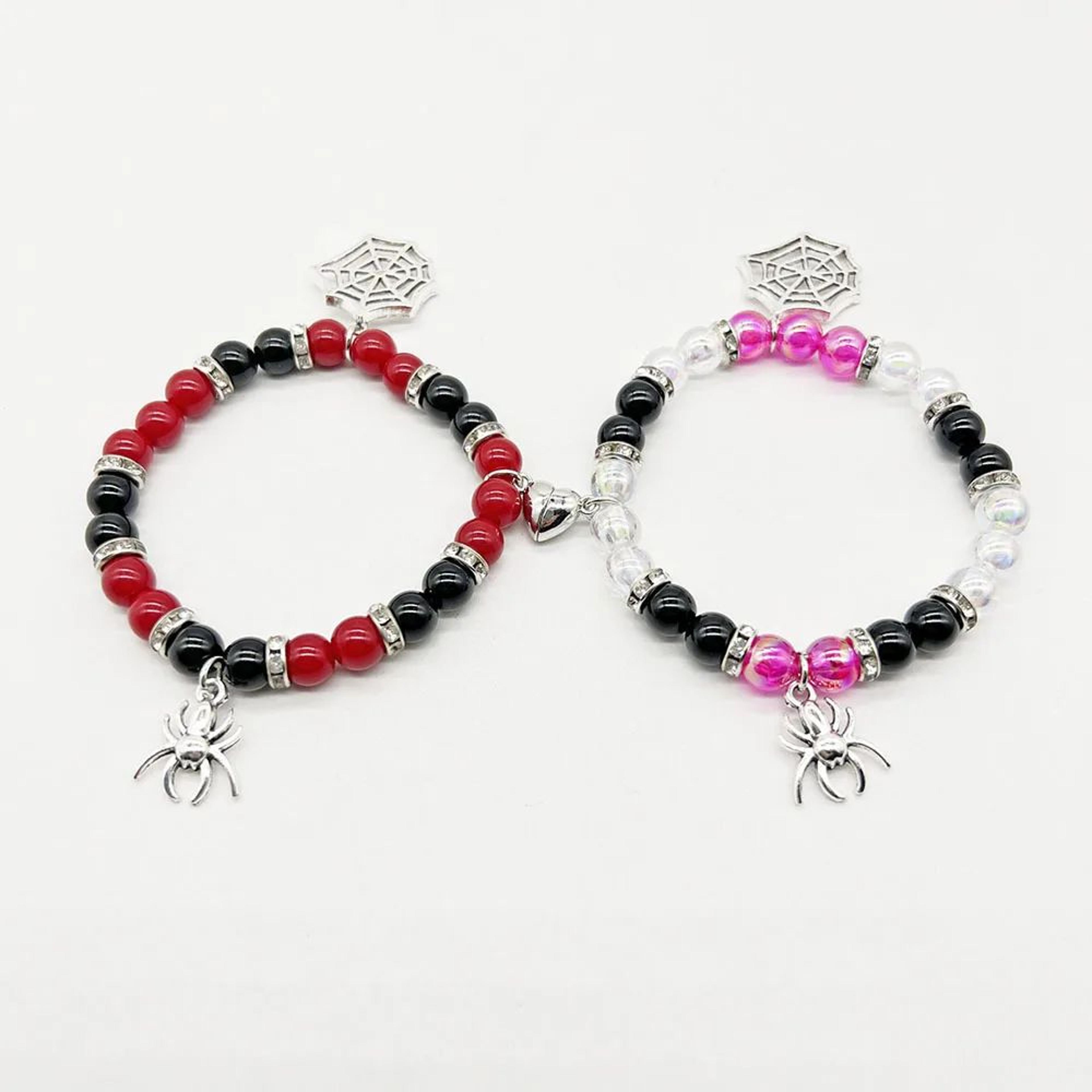 spider magnetic matching friendship bracelets for couples – adjustable halloween charm bracelets for best friends