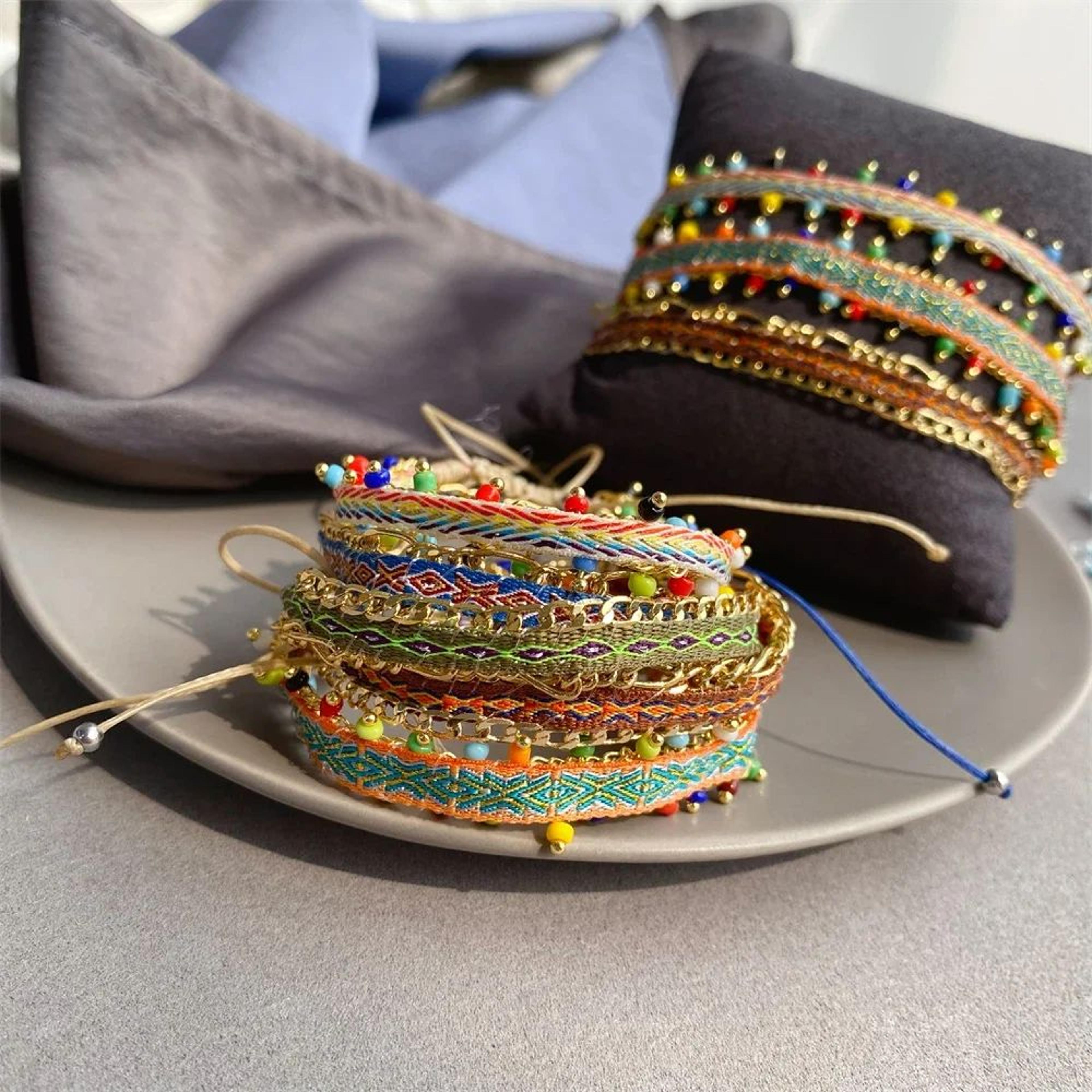 kkbead handwoven colombia cotton bracelet – adjustable boho braided friendship wristband for women & summer jewelry