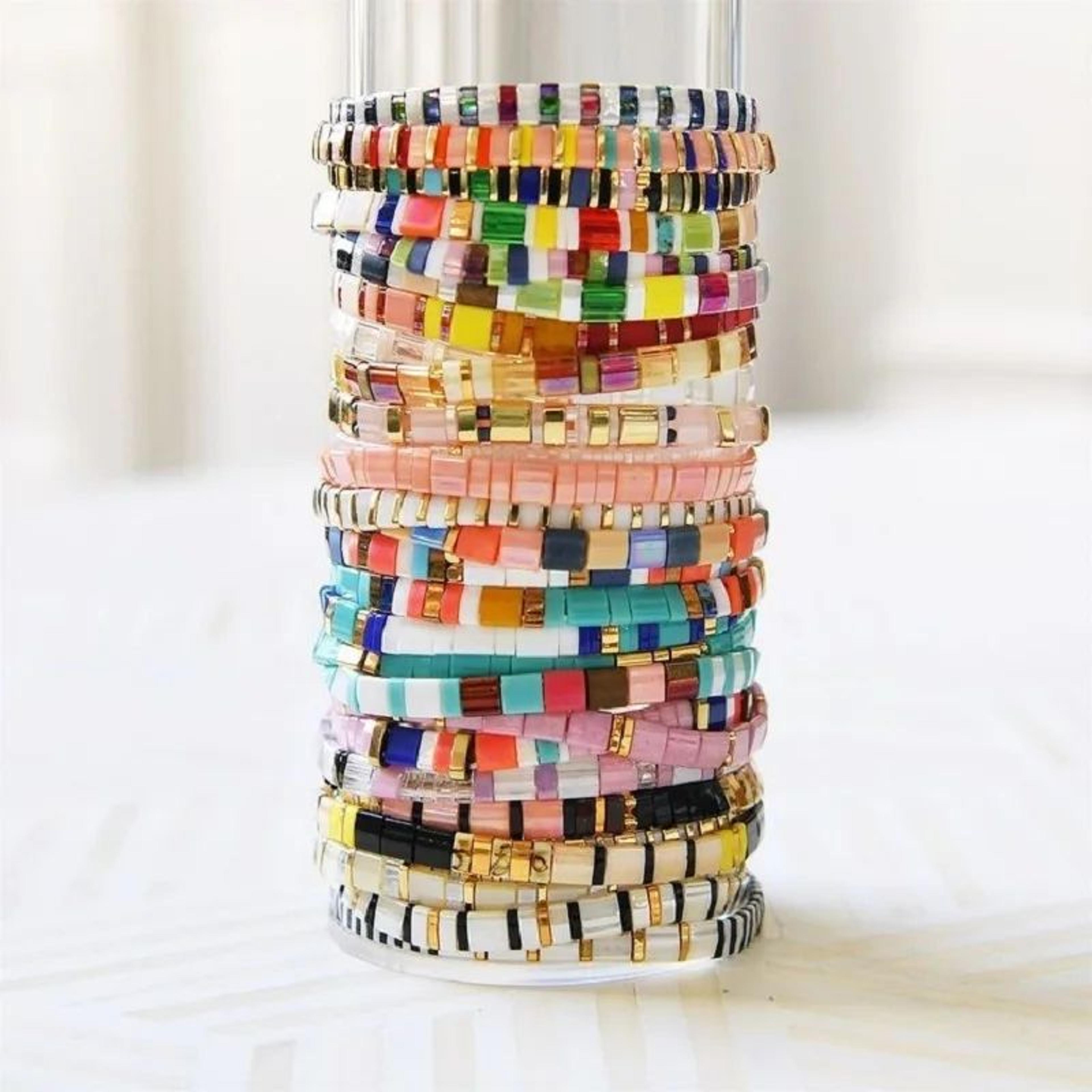 go2boho miyuki tila bead stretch bracelet – bohemian japanese delica tile bracelet for women & girls