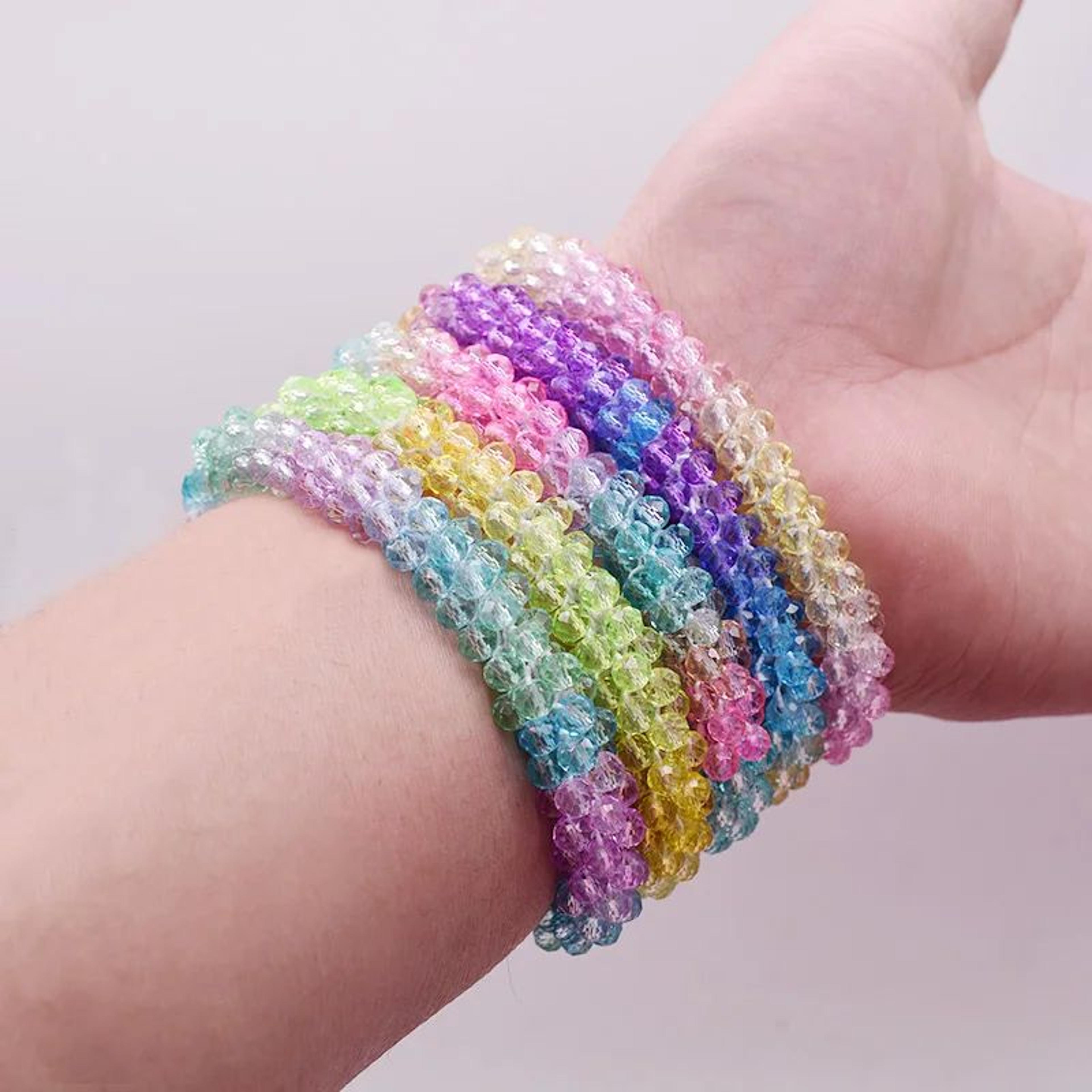 gradient beaded bracelet – handmade elastic glass bead bracelet for women, colorful stretch jewelry hair accessory
