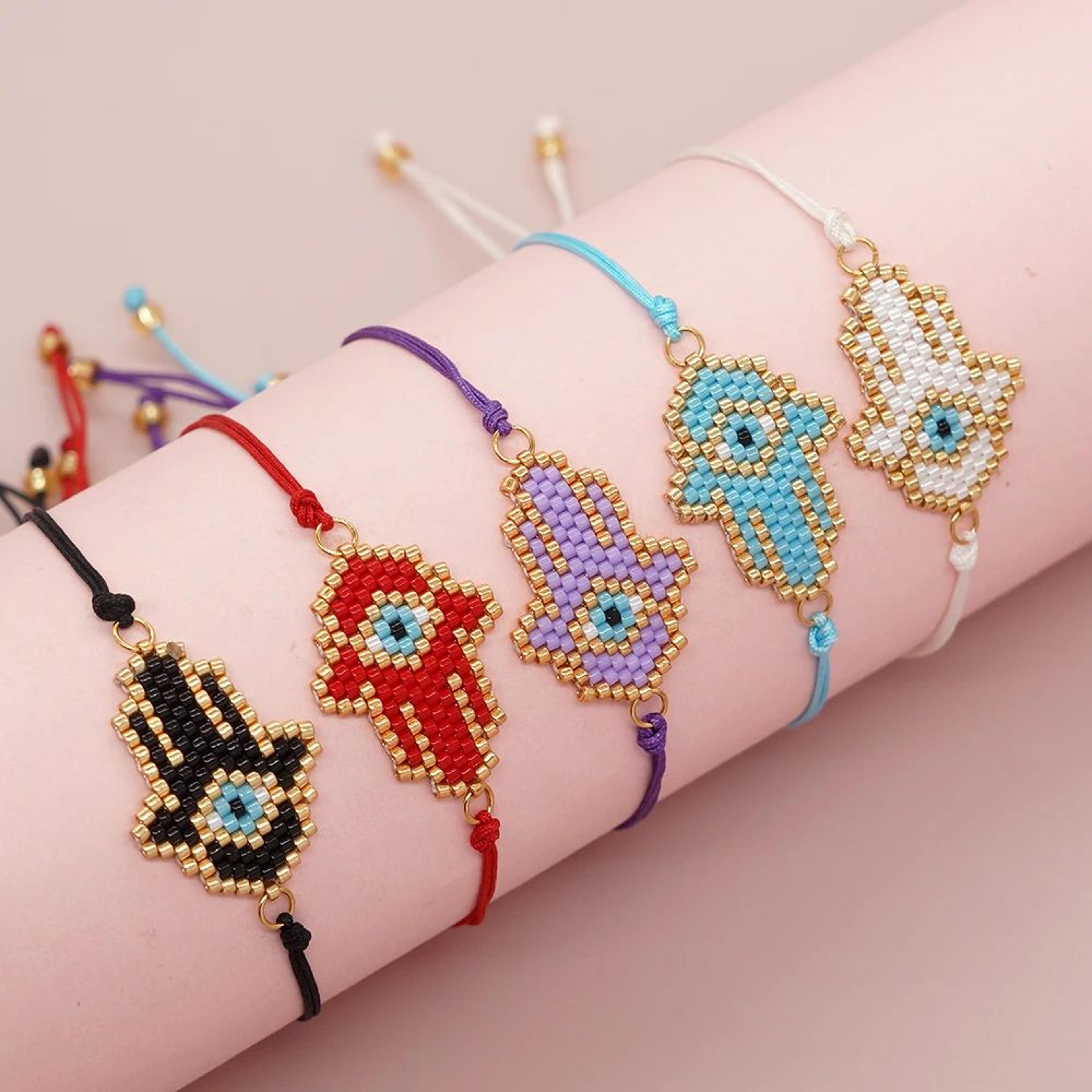 go2boho evil eye miyuki beaded bracelet – handmade braided hamsa hand boho friendship jewelry for women & men
