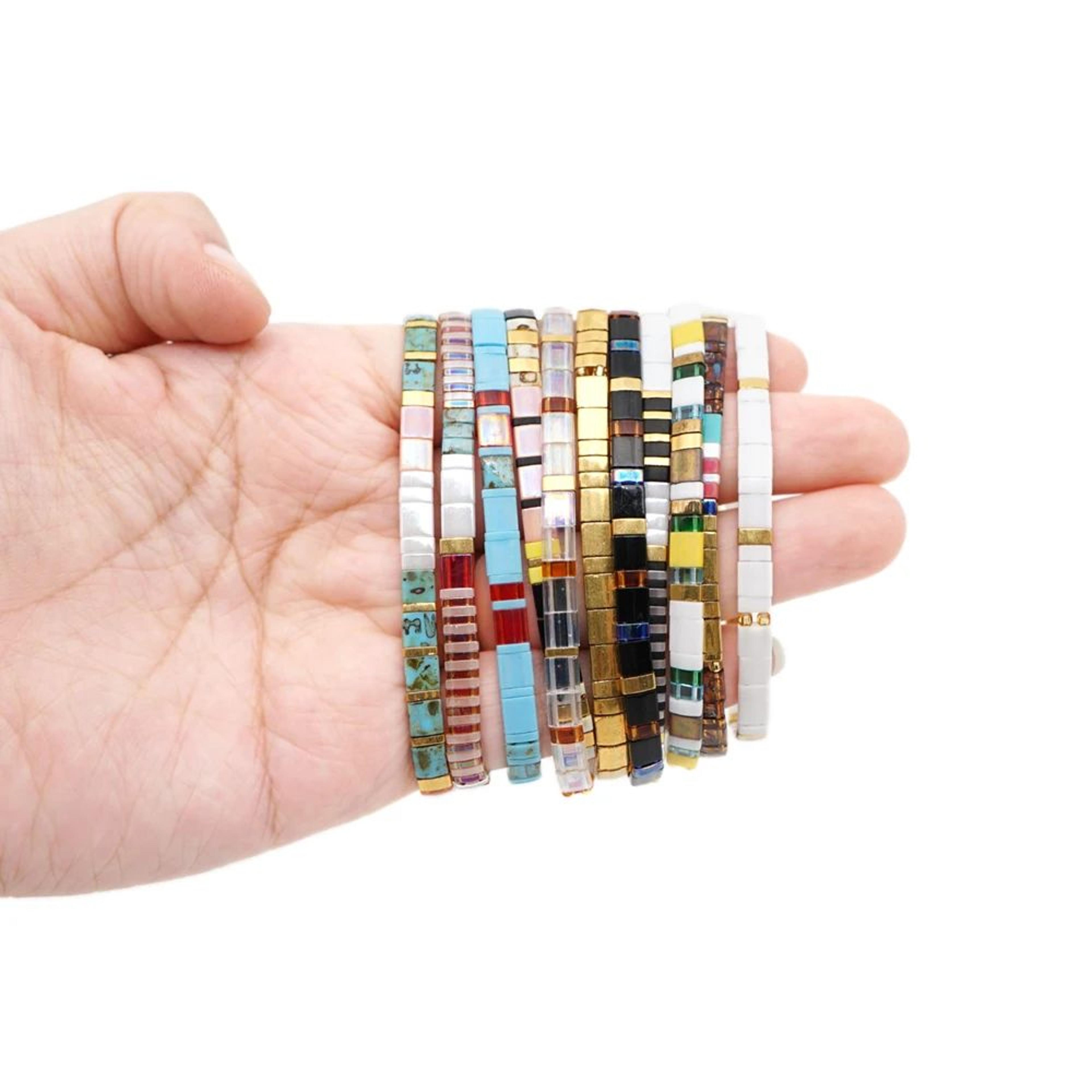 go2boho miyuki tila bead stretch bracelet – japanese beaded jewelry for women, stackable fashion accessory