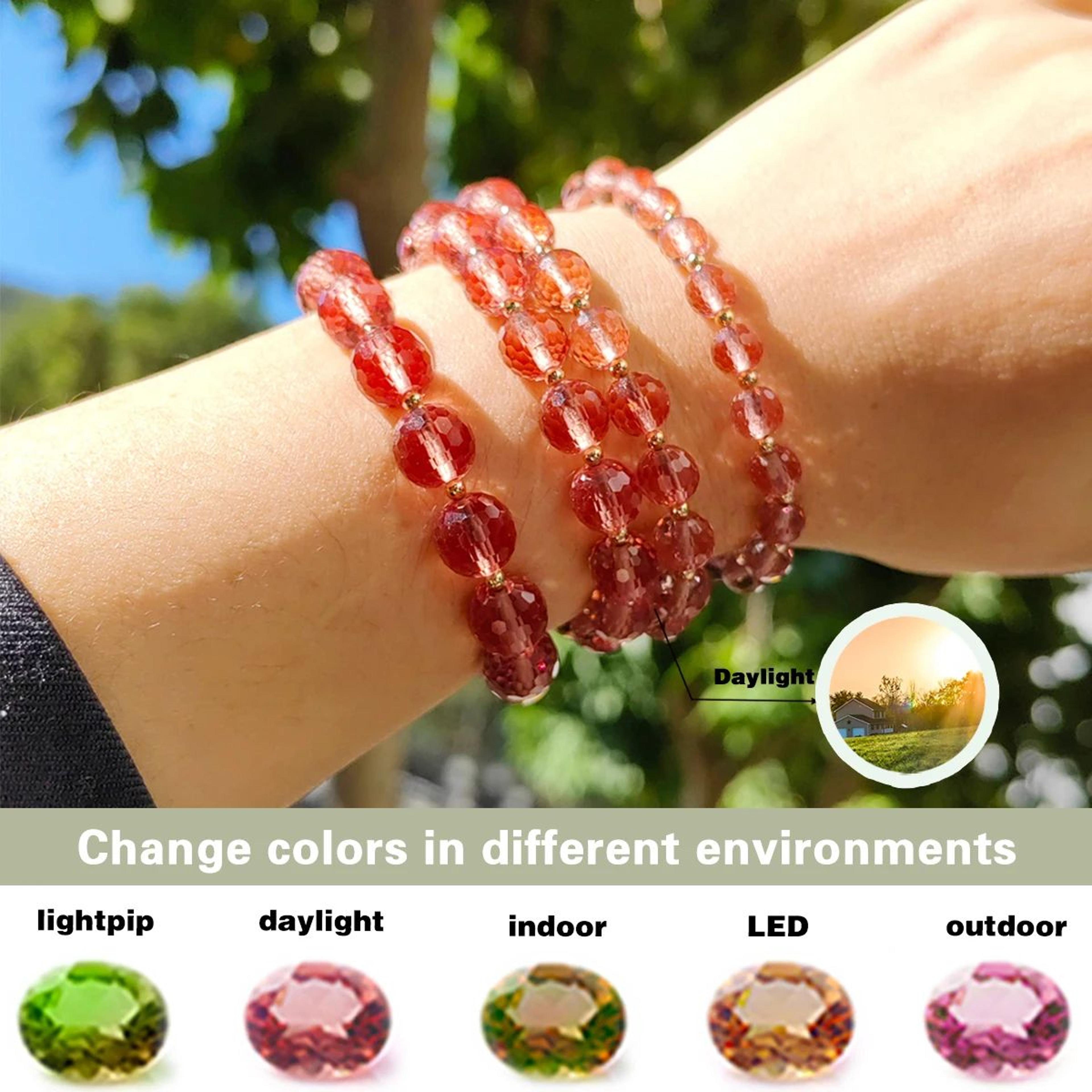 color-changing sudanite diaspore beaded bracelet – adjustable elastic gemstone bracelet for women