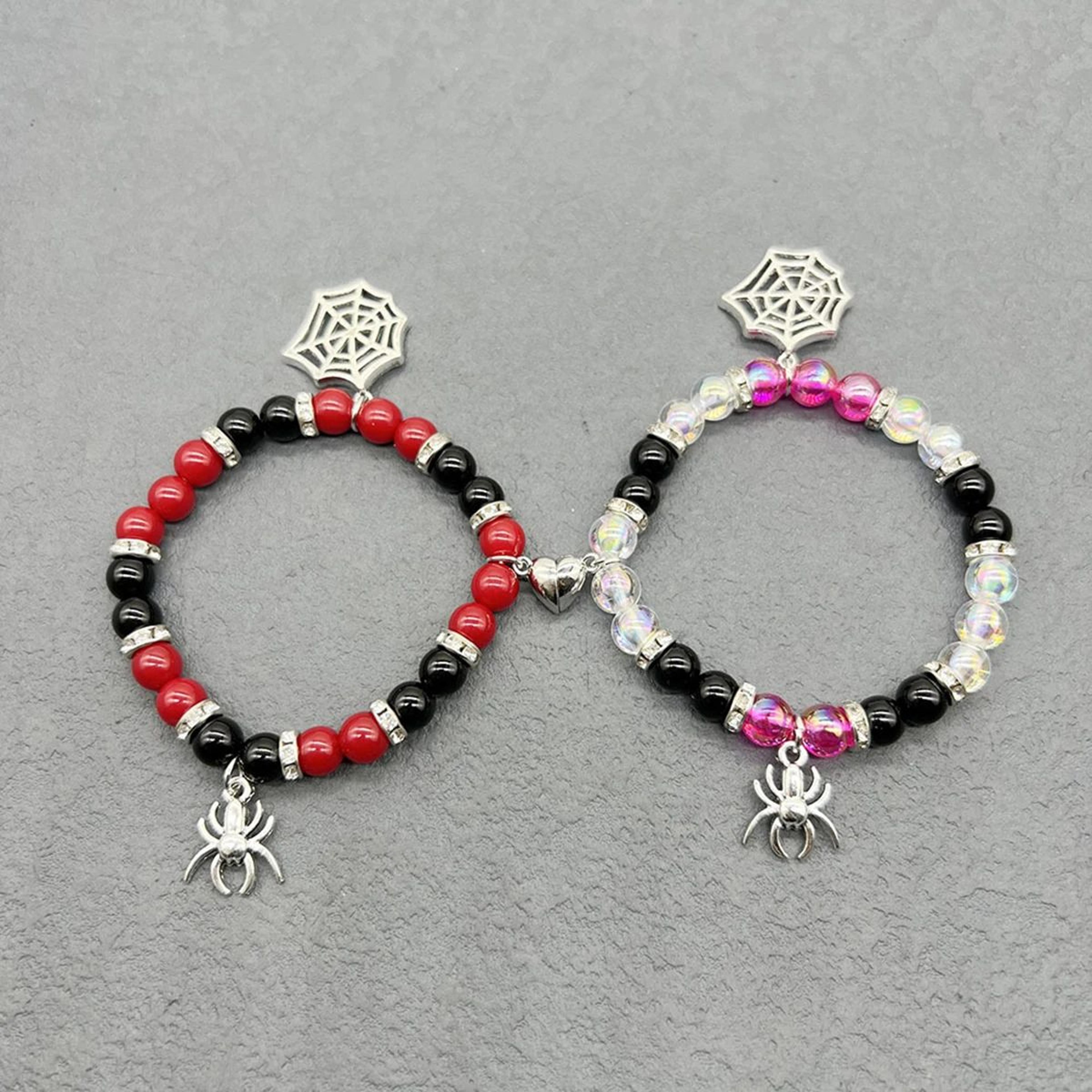 2pcs halloween spider magnetic heart couple bracelets – gothic matching bangles for women & men