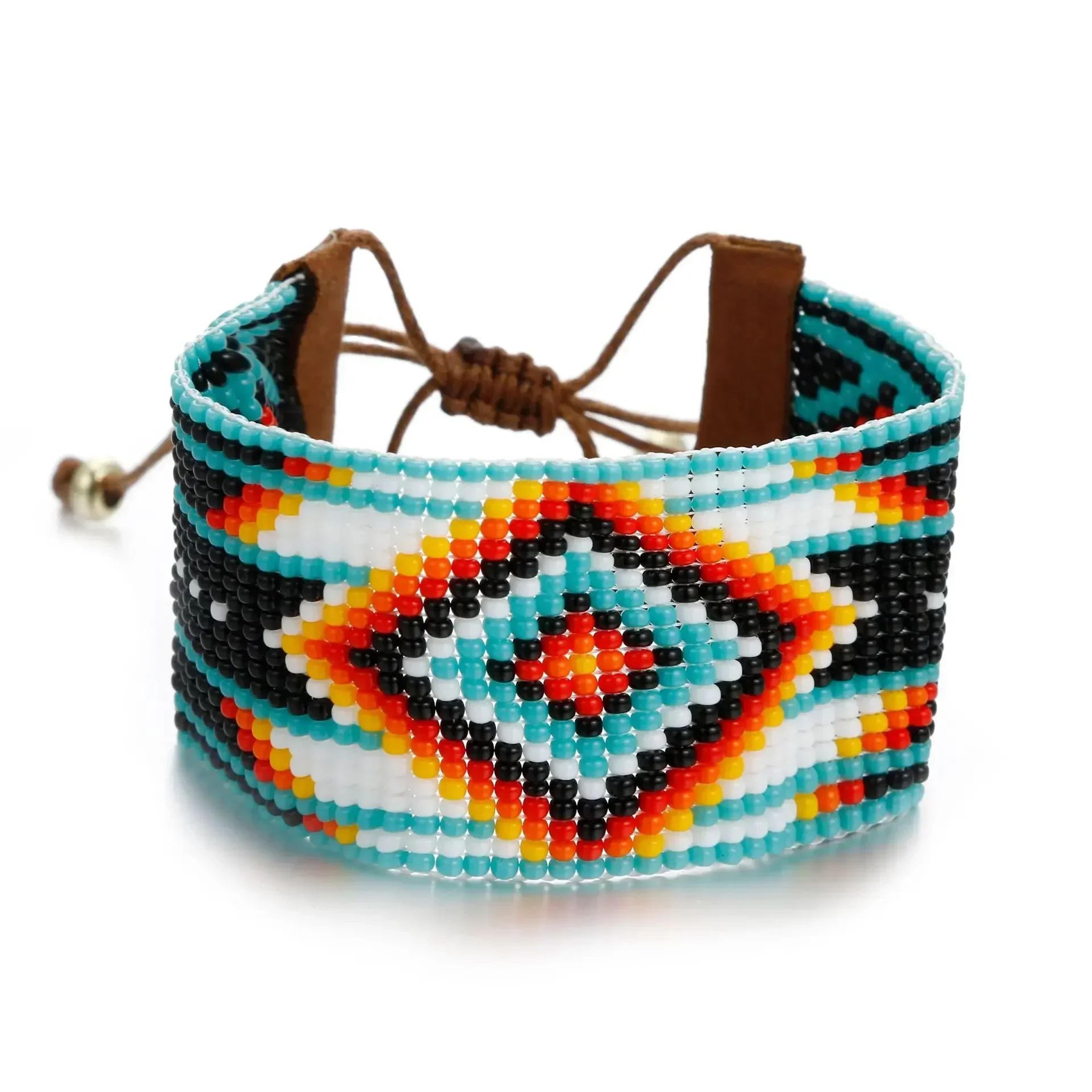 bohemian rainbow seed bead bracelet – adjustable handwoven geometric friendship bracelet for women & men