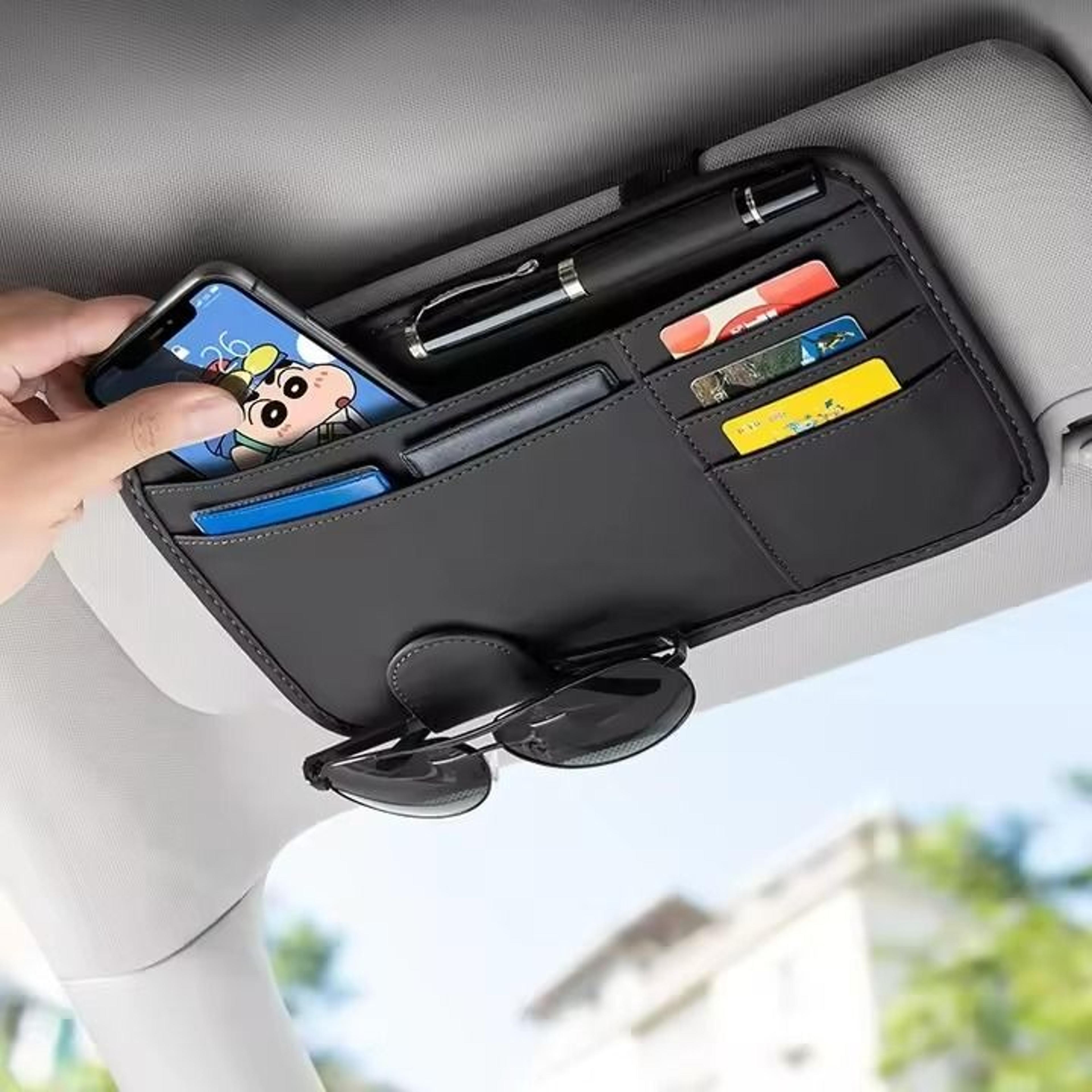pu leather sun visor organizer with glasses clip & card storage – fits mercedes-benz amg/a/c/e/glk/glc/vito