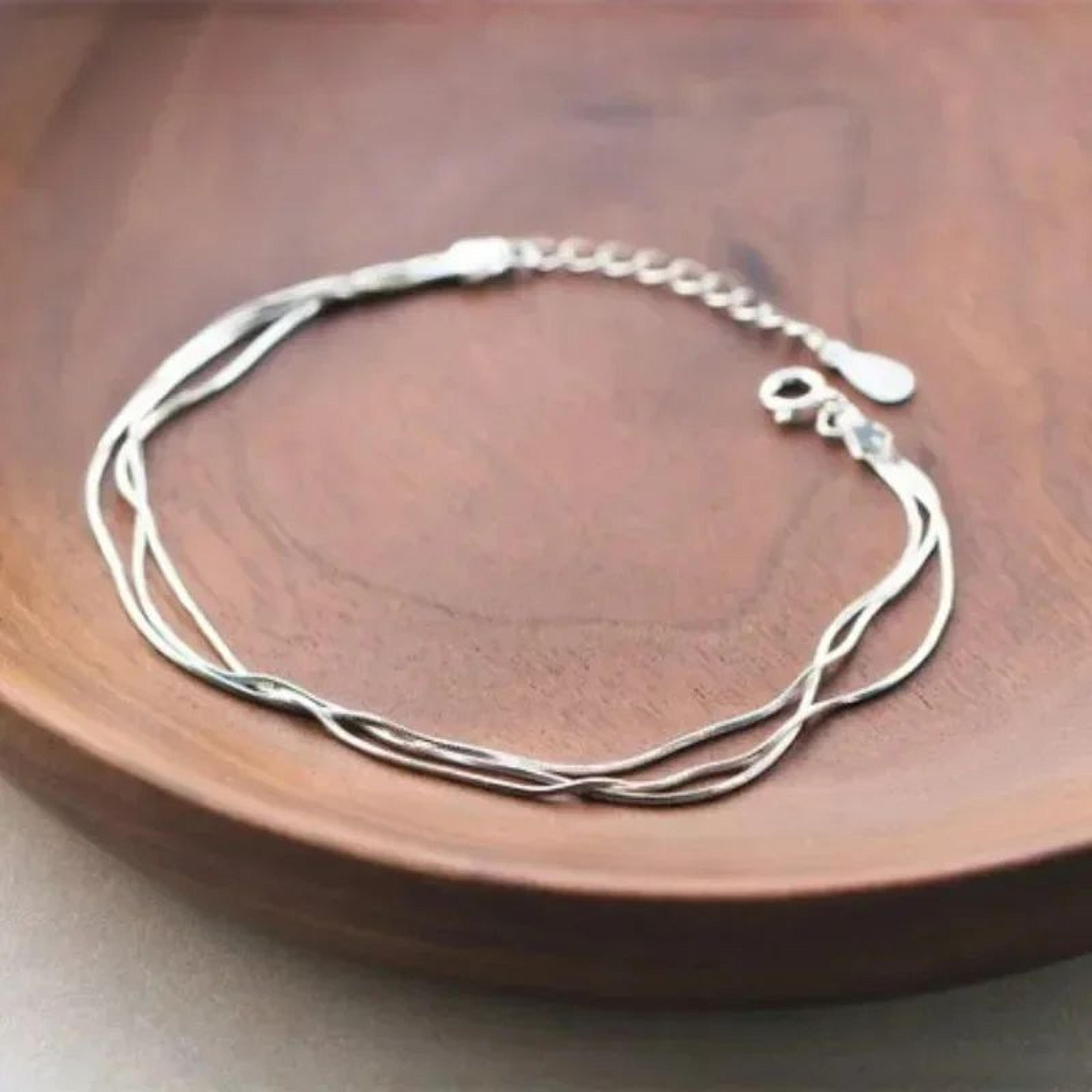korean three-layer snake chain bracelet – elegant minimalist layered metal bracelet for women & girls