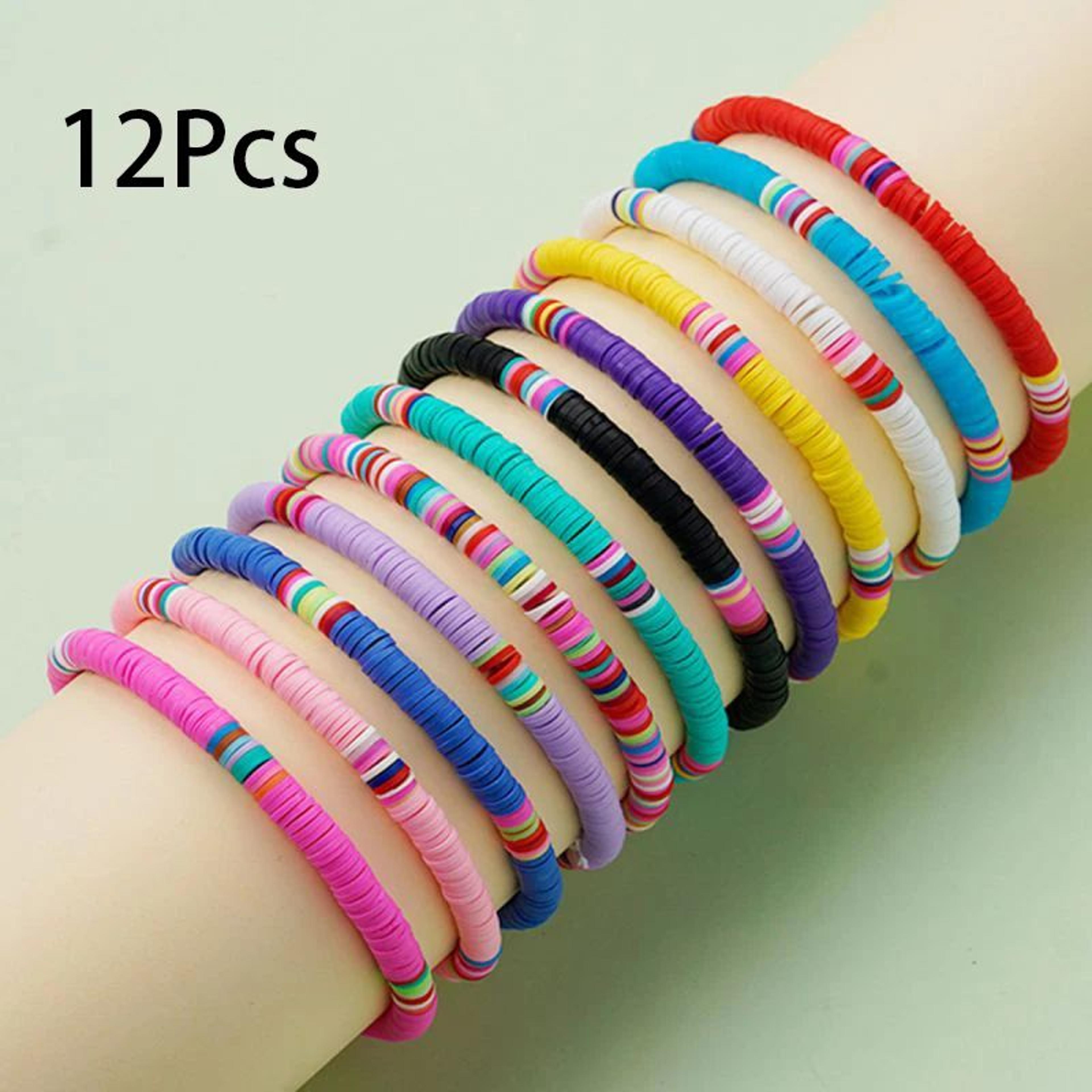 12pcs surfer polymer clay stretch bracelet set – layered boho beach friendship bracelets for women & men
