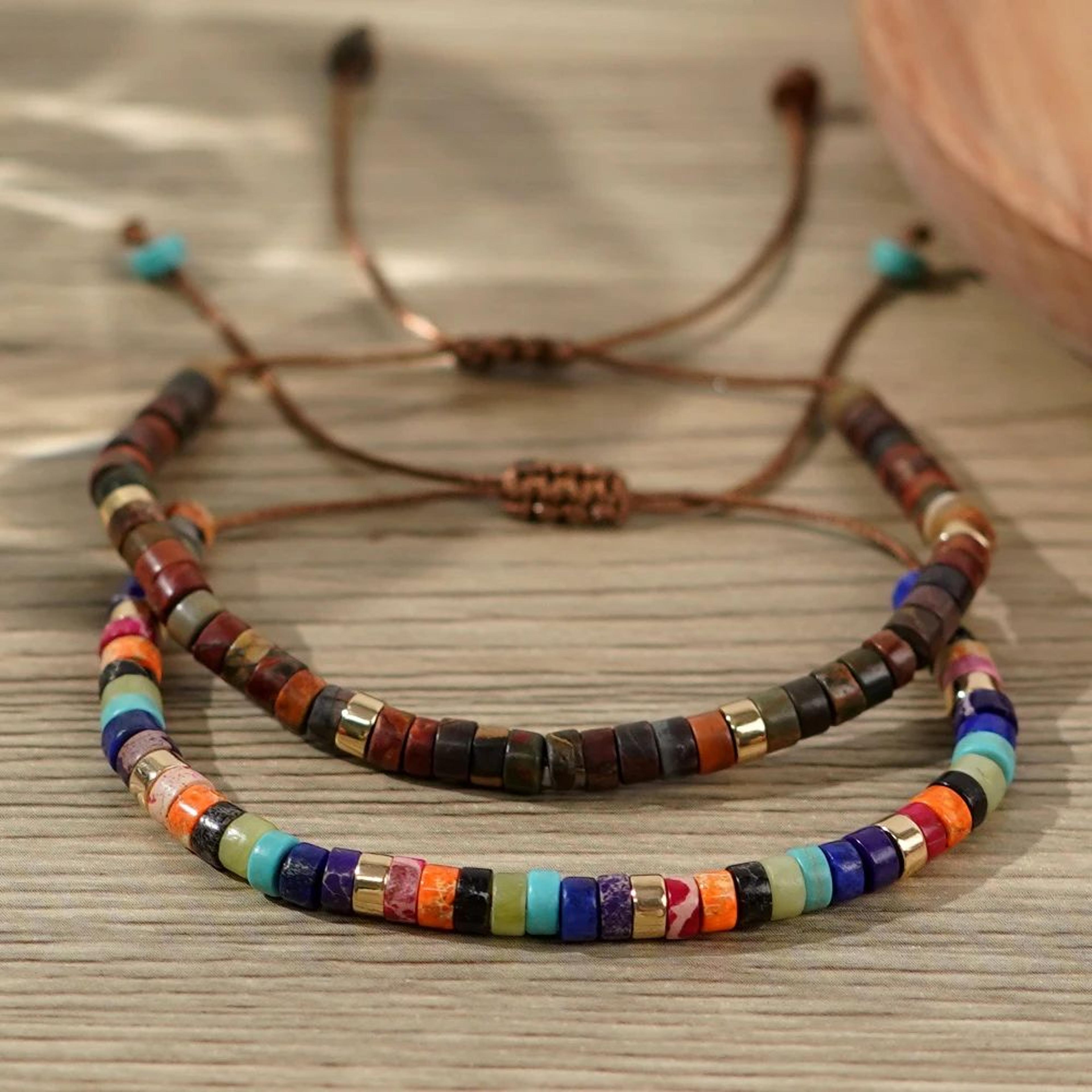 go2boho picasso gemstone beaded bracelet – semi-precious stone strand bracelet for women