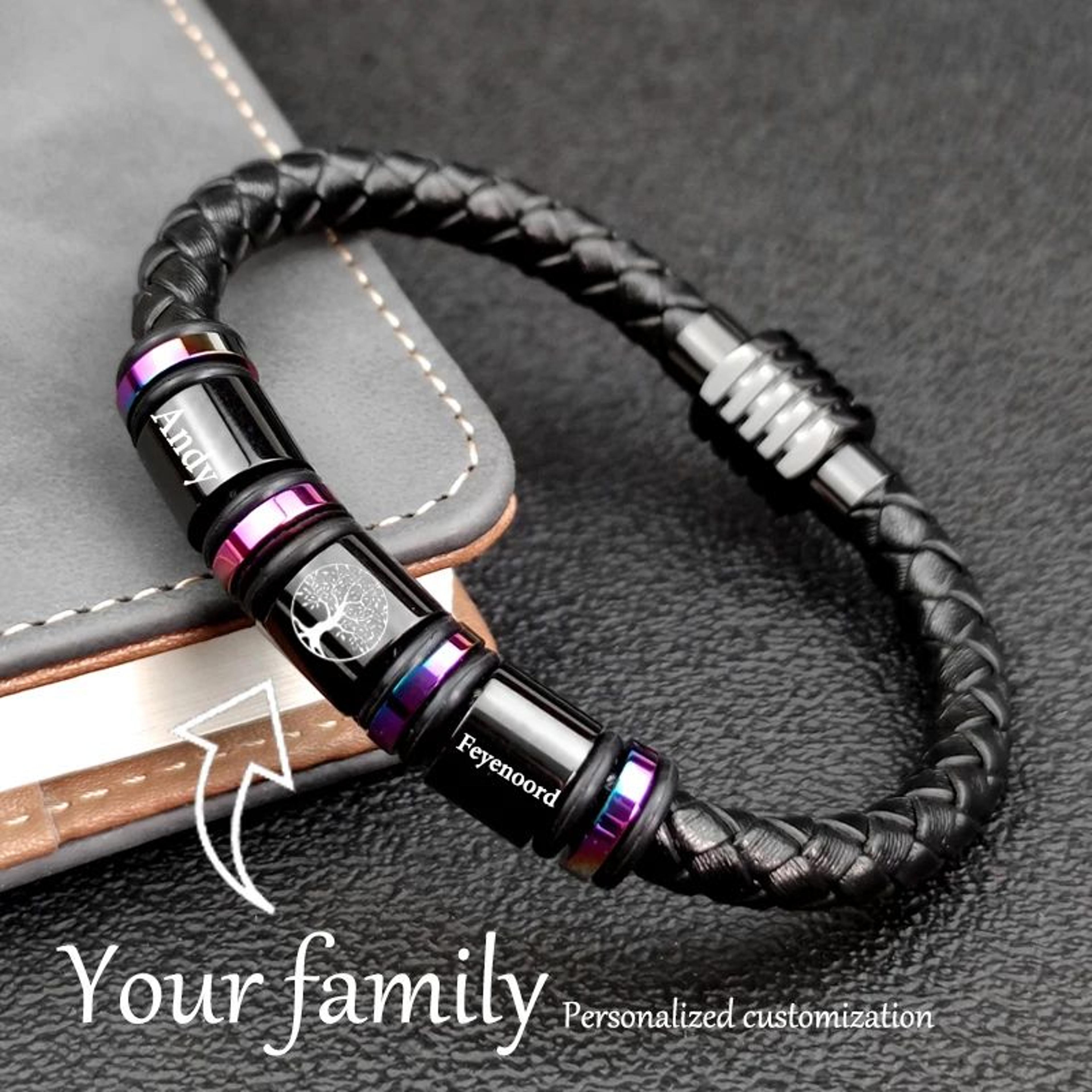 personalized name stainless steel charm bracelet – custom beaded leather bracelet for women & men