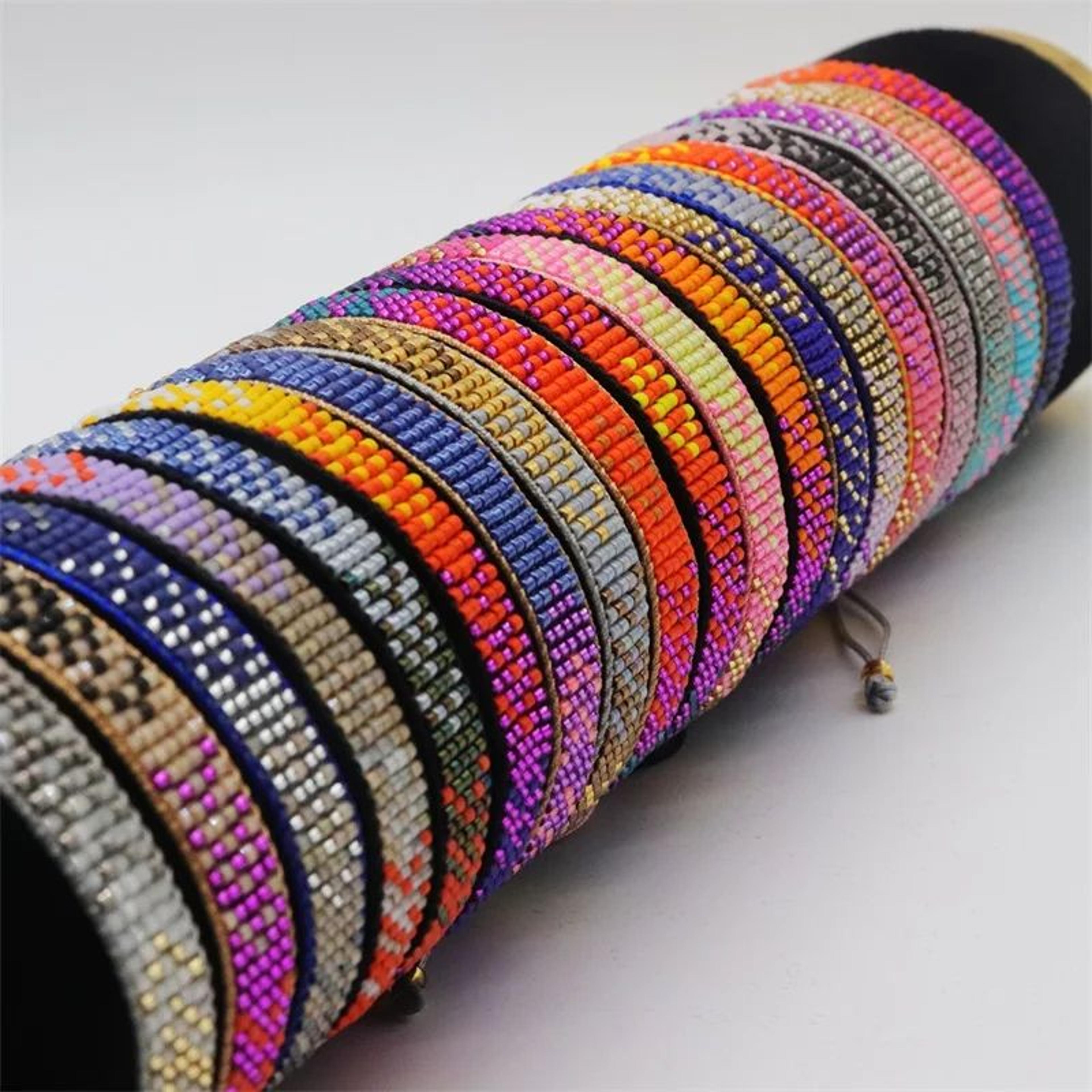 handmade miyuki seed bead arrow pattern bracelet – woven boho beaded strand bracelet for women