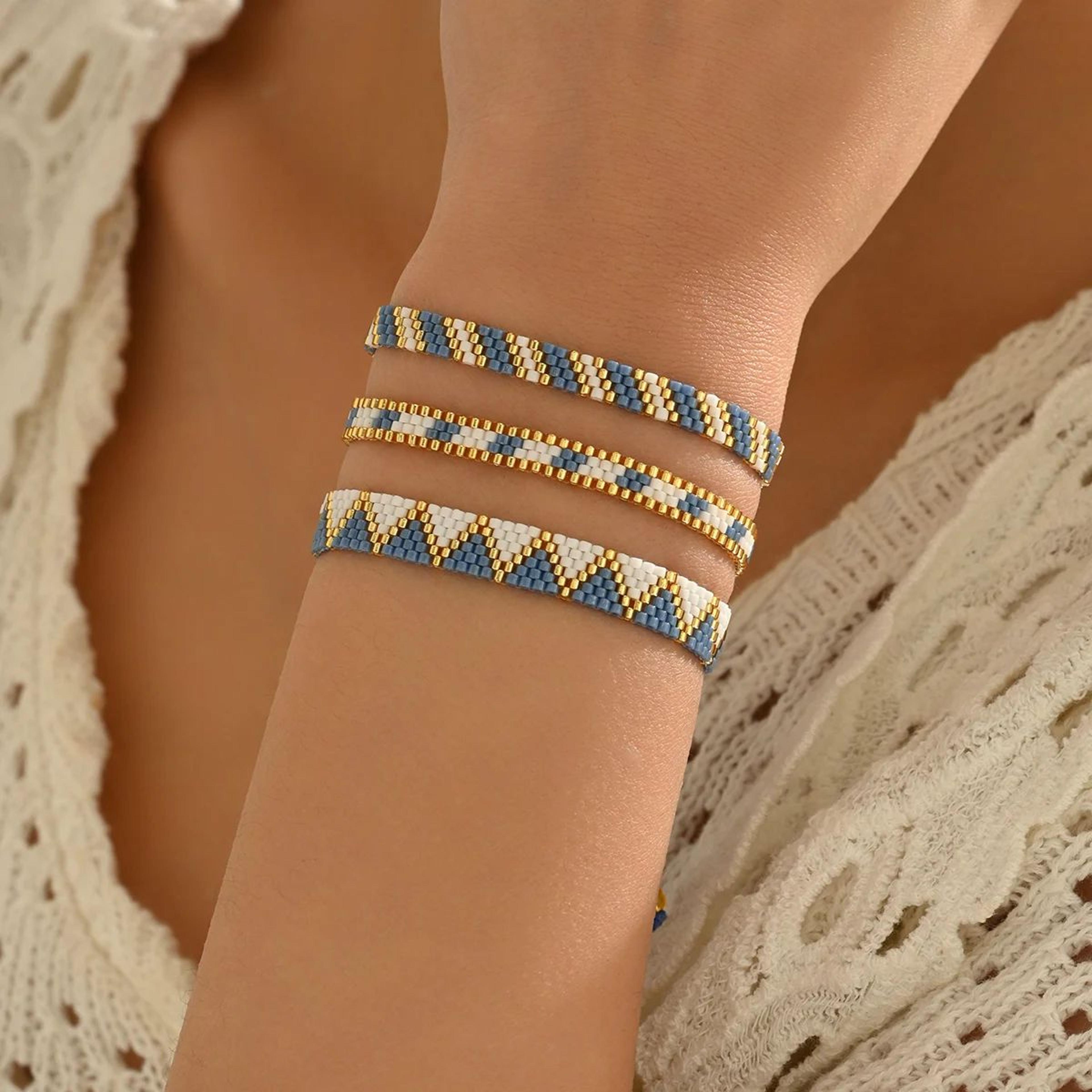 miyuki bead bracelet – handmade boho woven adjustable geometric bracelet for women