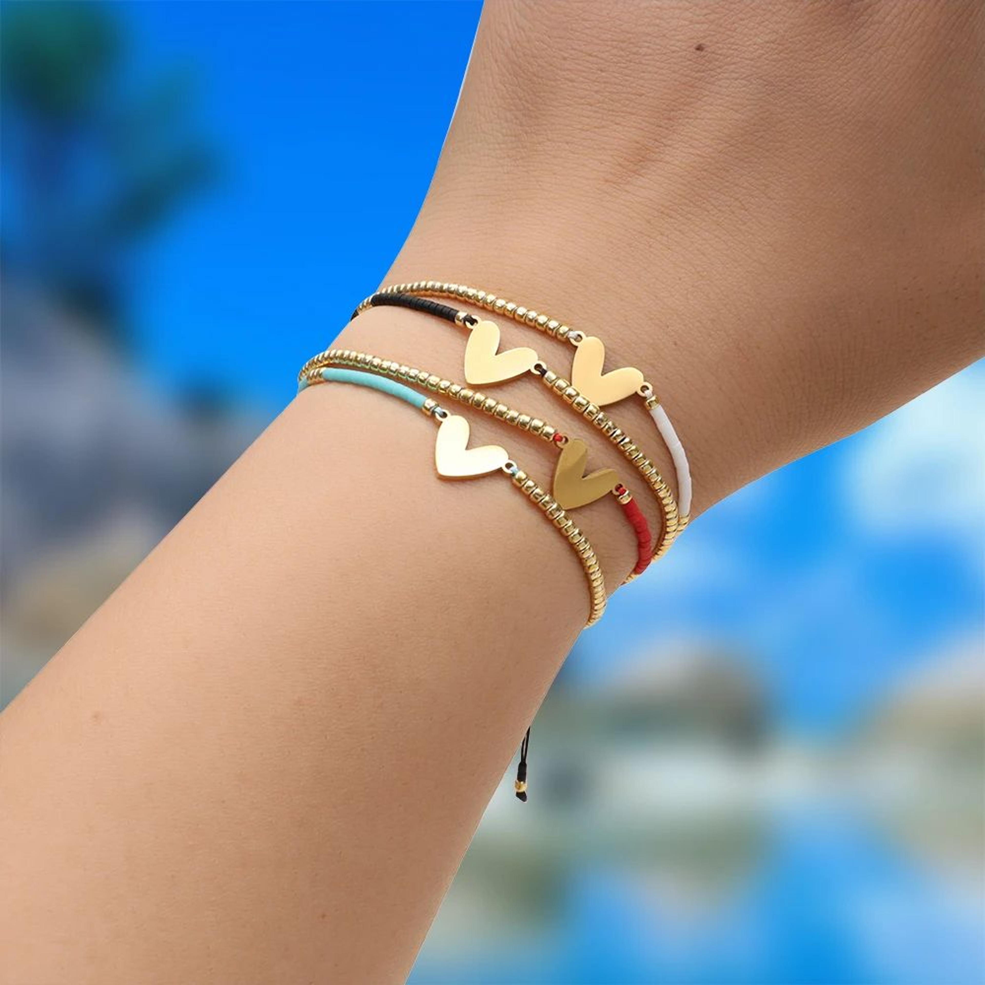 love heart charm miyuki beaded bracelet – handmade adjustable friendship rope bracelet for women & girls