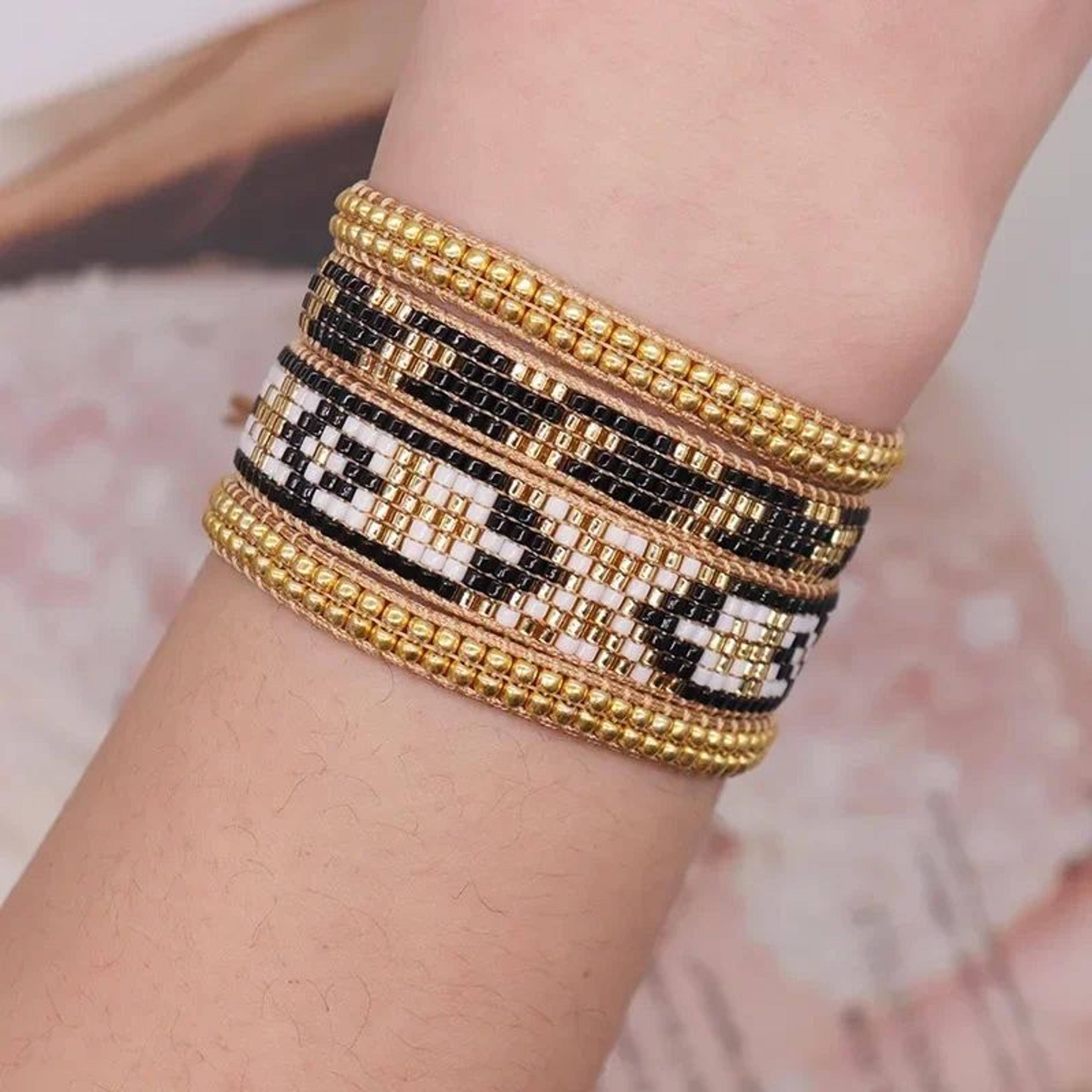 boho rice bead arrow bracelet set – adjustable handwoven geometric beaded bracelets for women