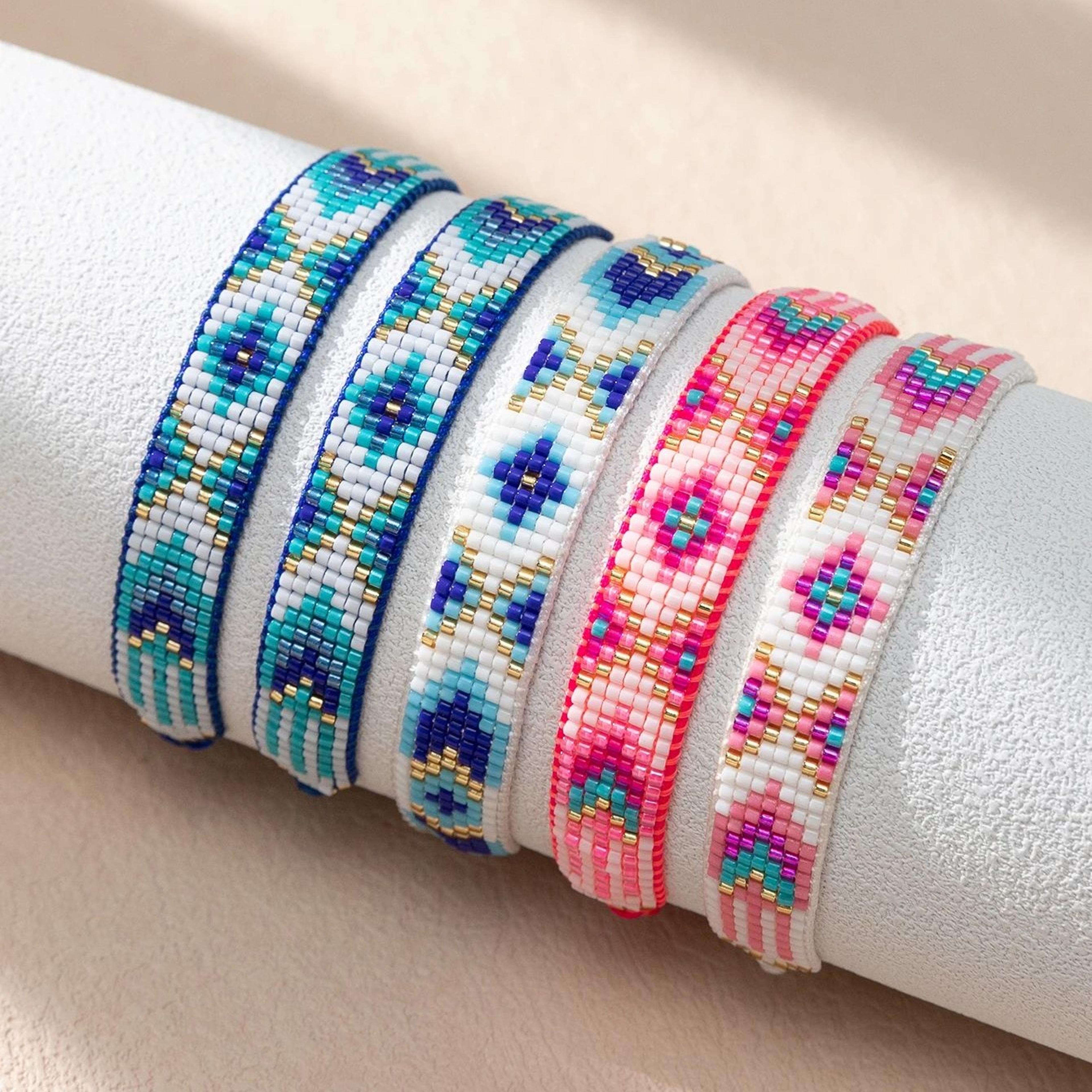 handmade miyuki evil eye beaded bracelet – woven adjustable cuff bracelet for women