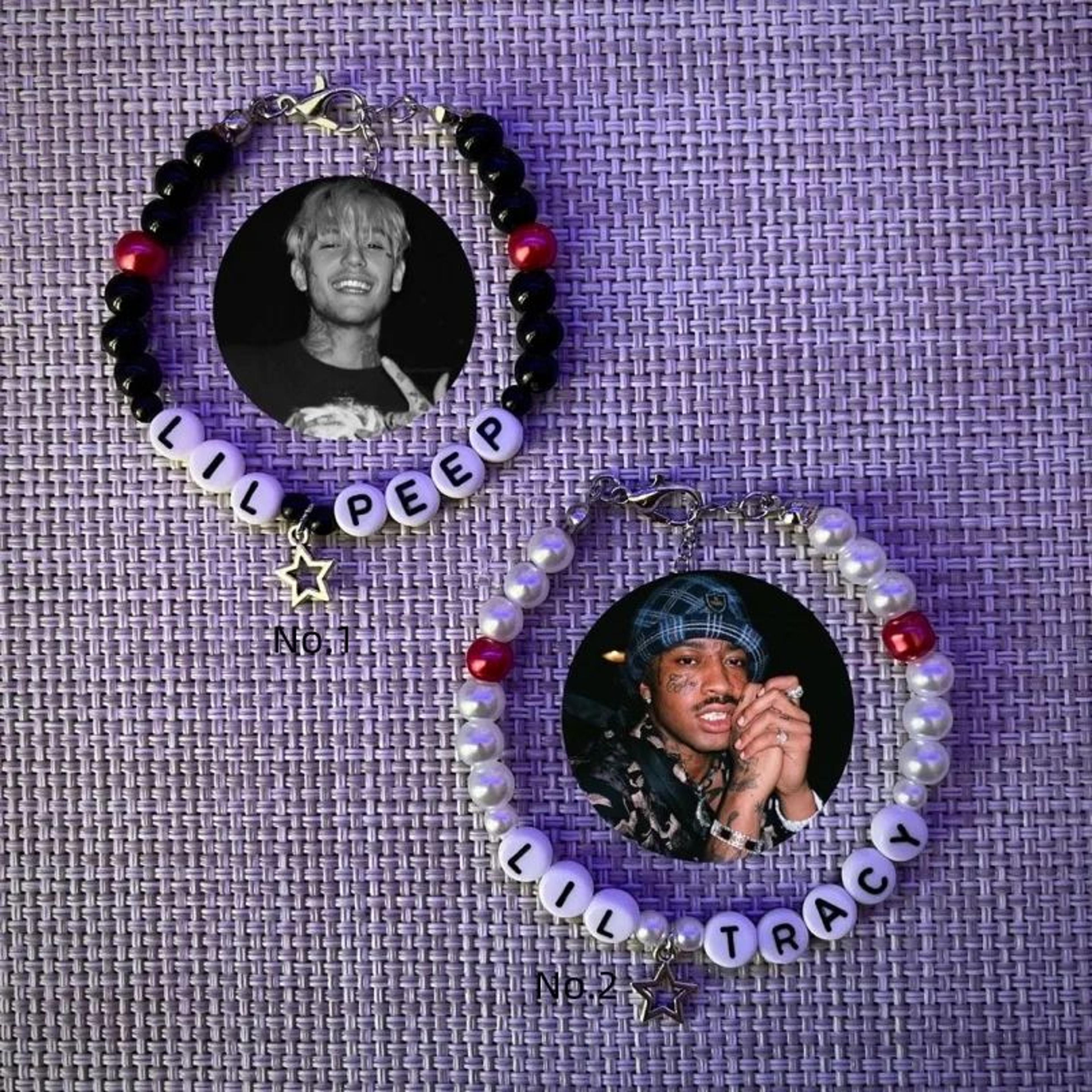 lil peep & lil tracy inspired beaded bracelet set – handmade hip hop rock fan jewelry