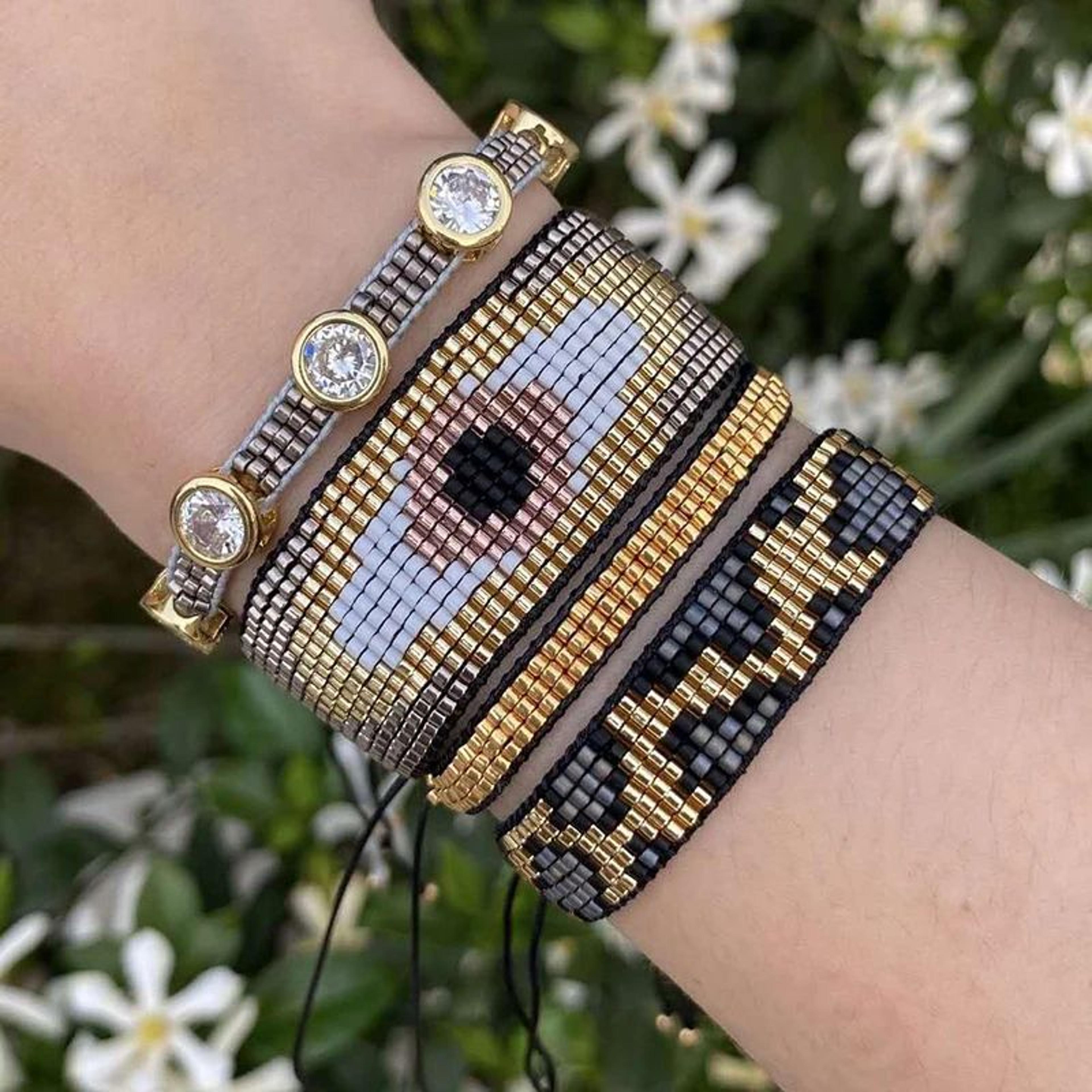 boho miyuki evil eye bracelet – handmade leopard beaded braided bracelet with stainless steel for women