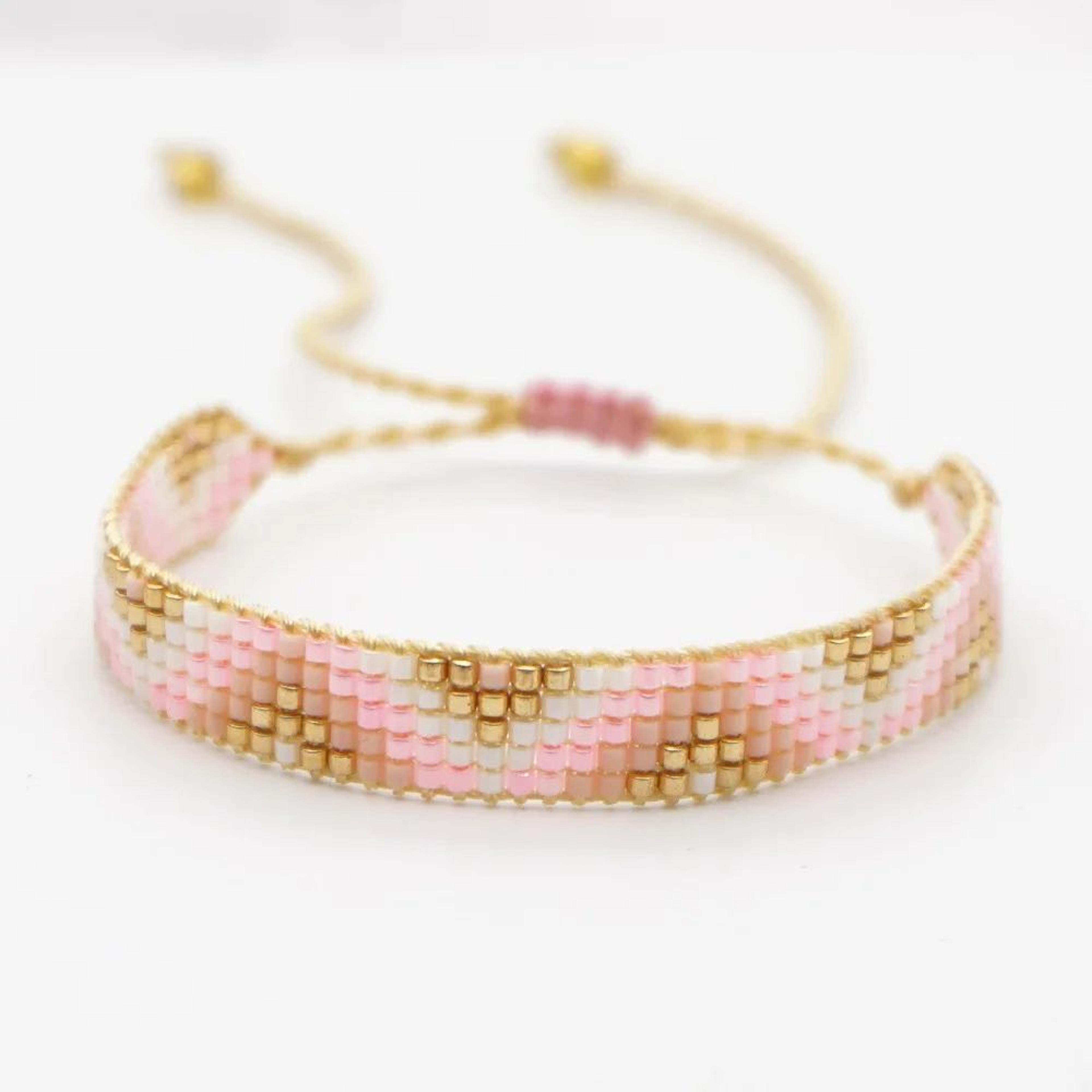 rice ball beaded bracelet – handwoven adjustable boho acrylic bracelet for women & men