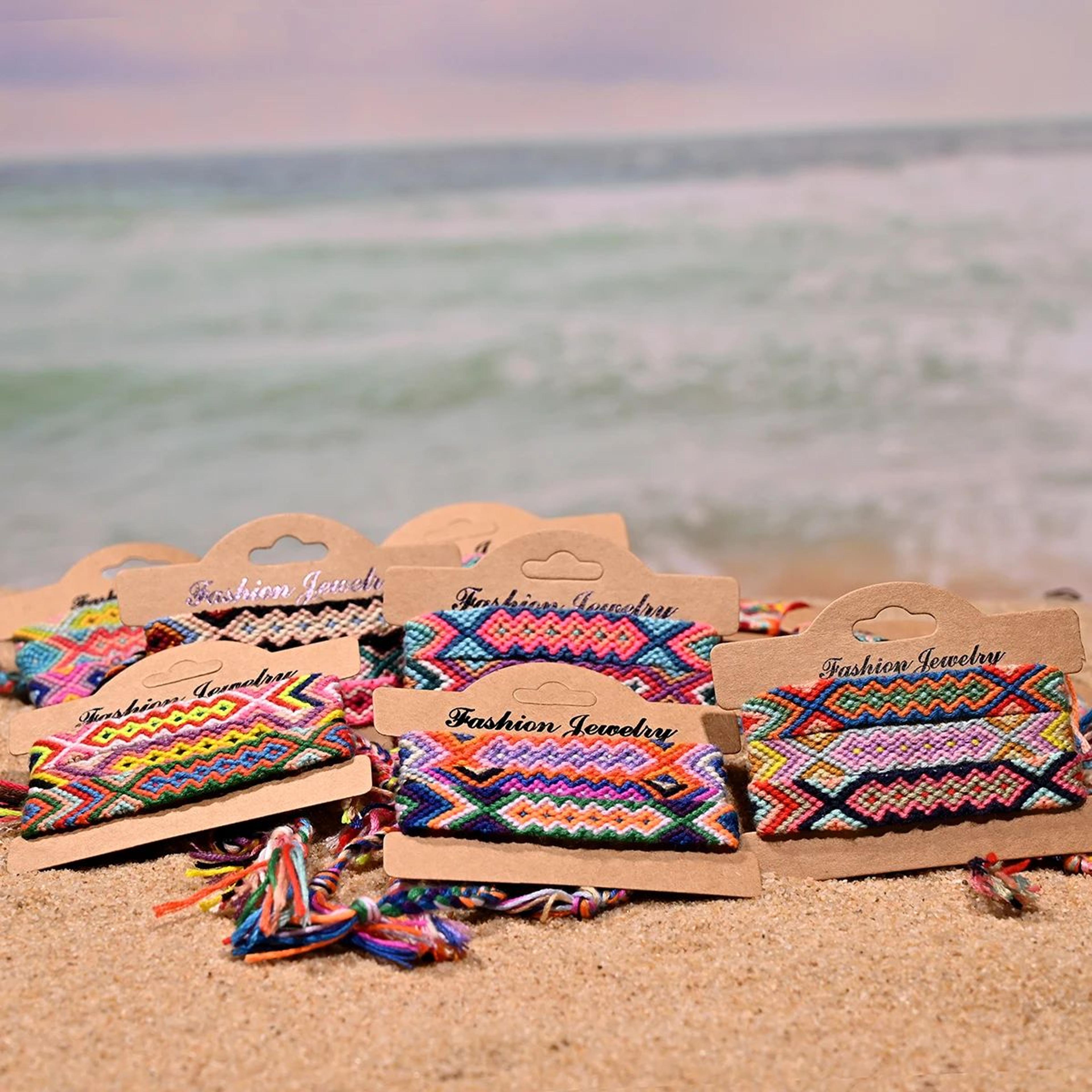 3pcs handmade boho friendship bracelets – adjustable wax rope woven beach bracelets for women