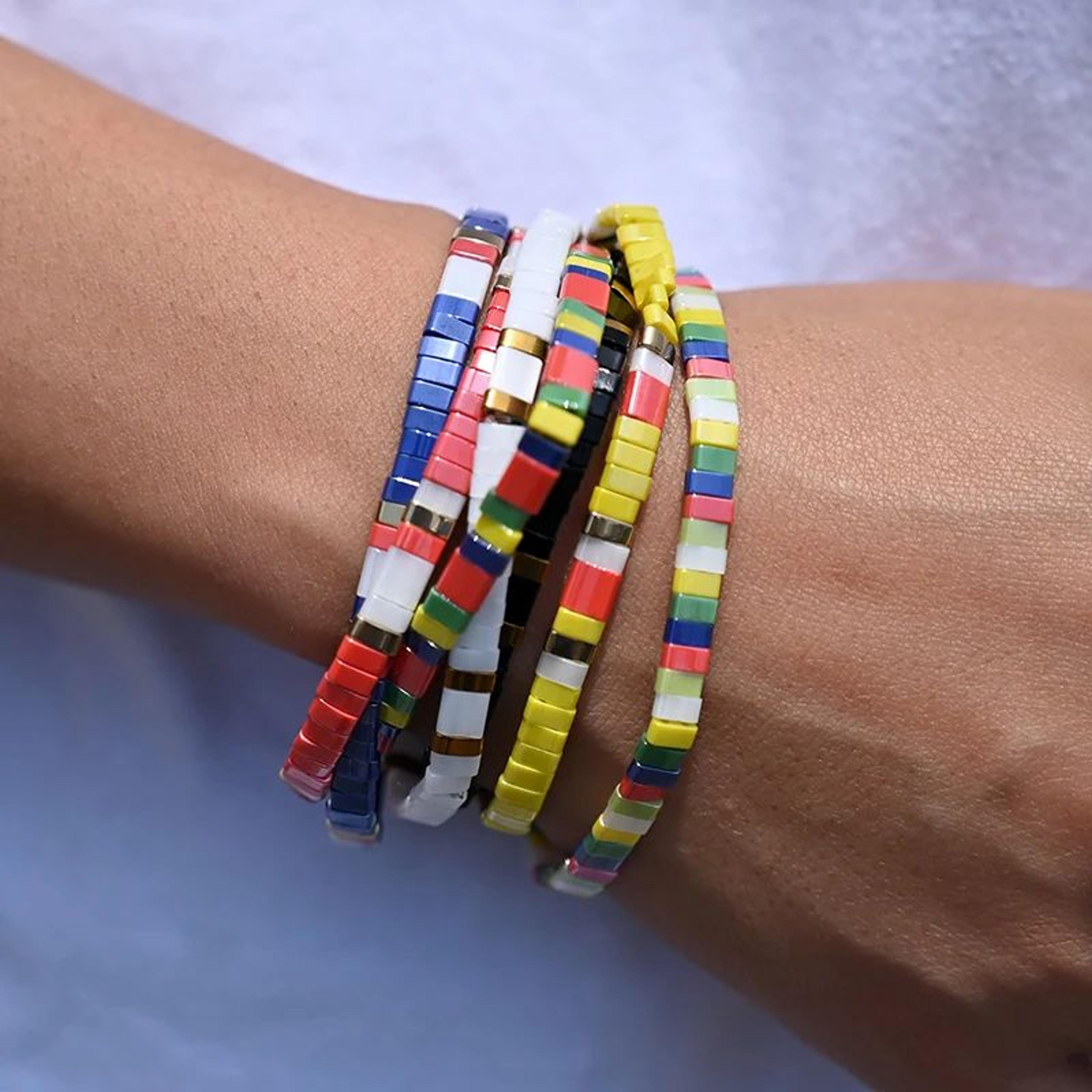 handmade tila glass bead bracelet – colorful elastic friendship bracelet for women & girls