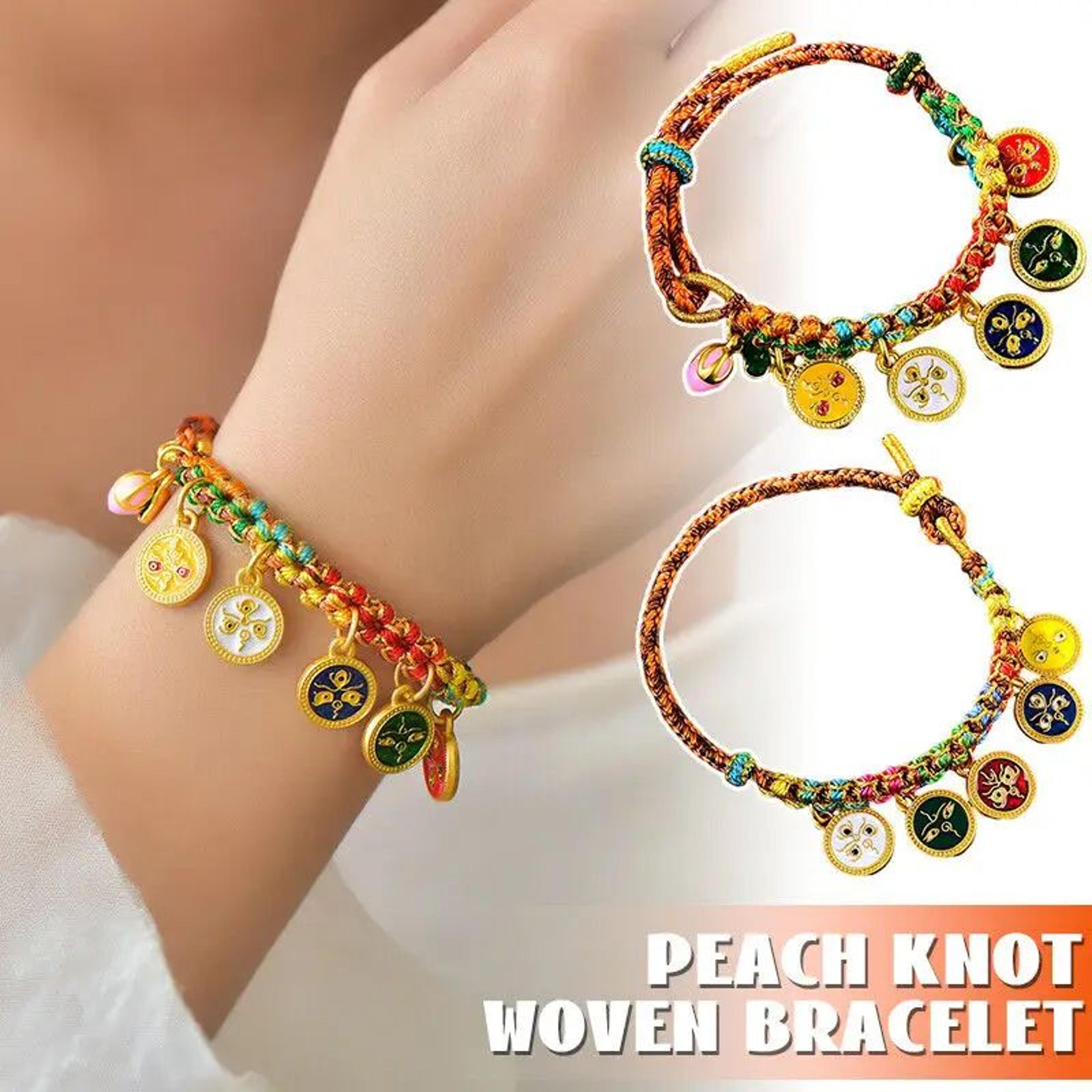 handmade tibetan peach knot bracelet – adjustable woven god of wealth cotton thread lucky bracelet