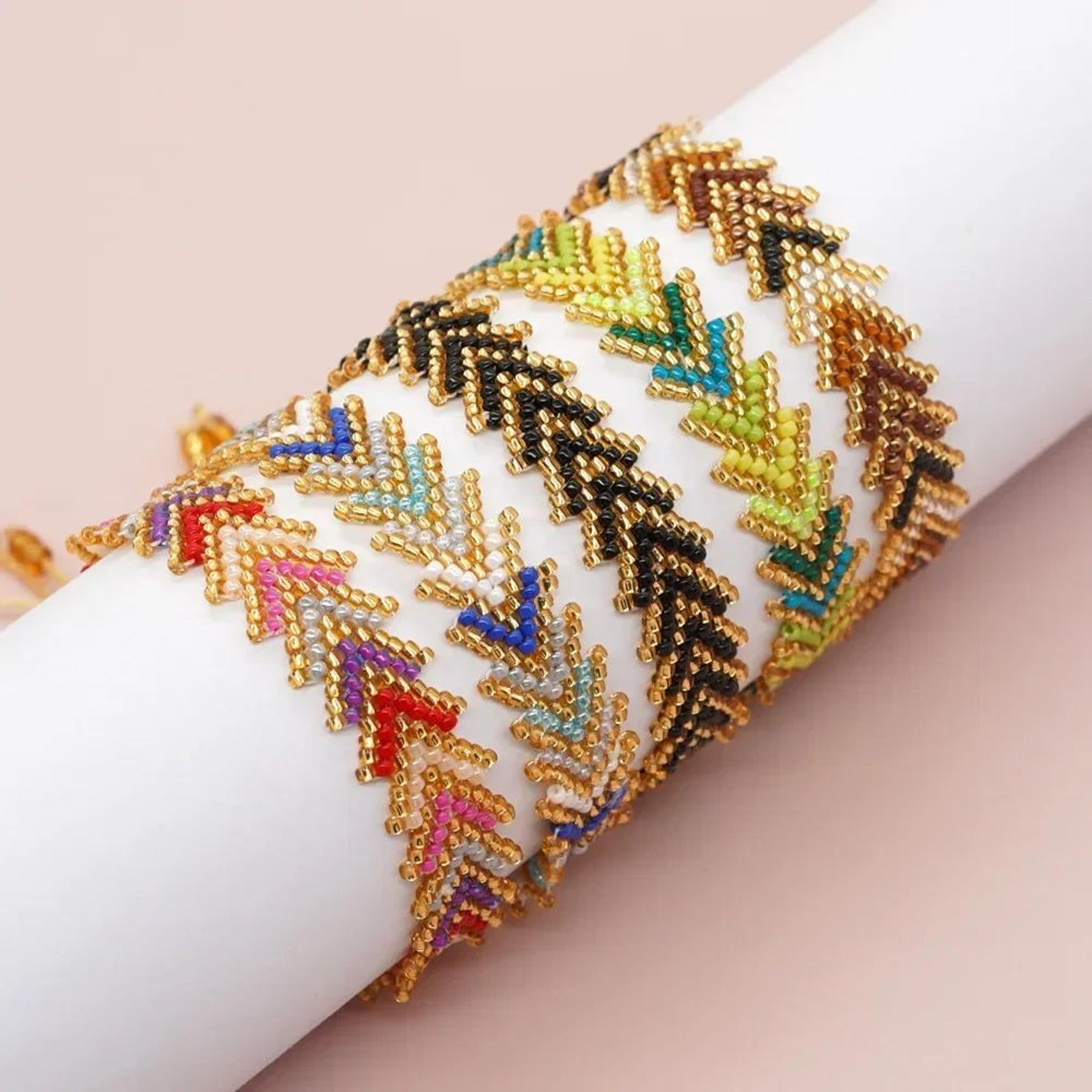 rainbow miyuki rice bead bracelet – handmade adjustable boho arrow friendship bracelet for women & men