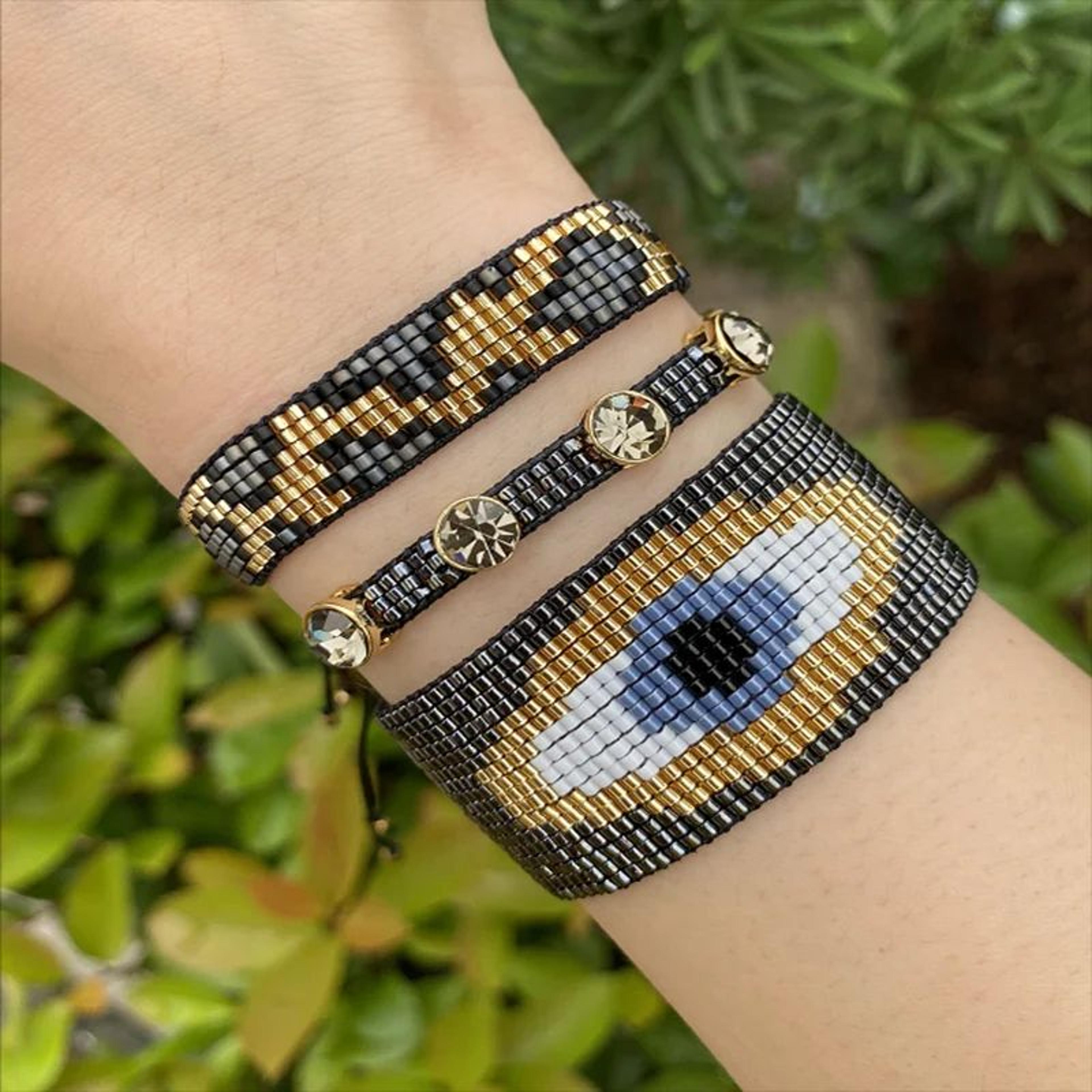 3pcs evil eye miyuki beaded bracelet set – handmade boho crystal leopard print bangles with micro pave zircon for women