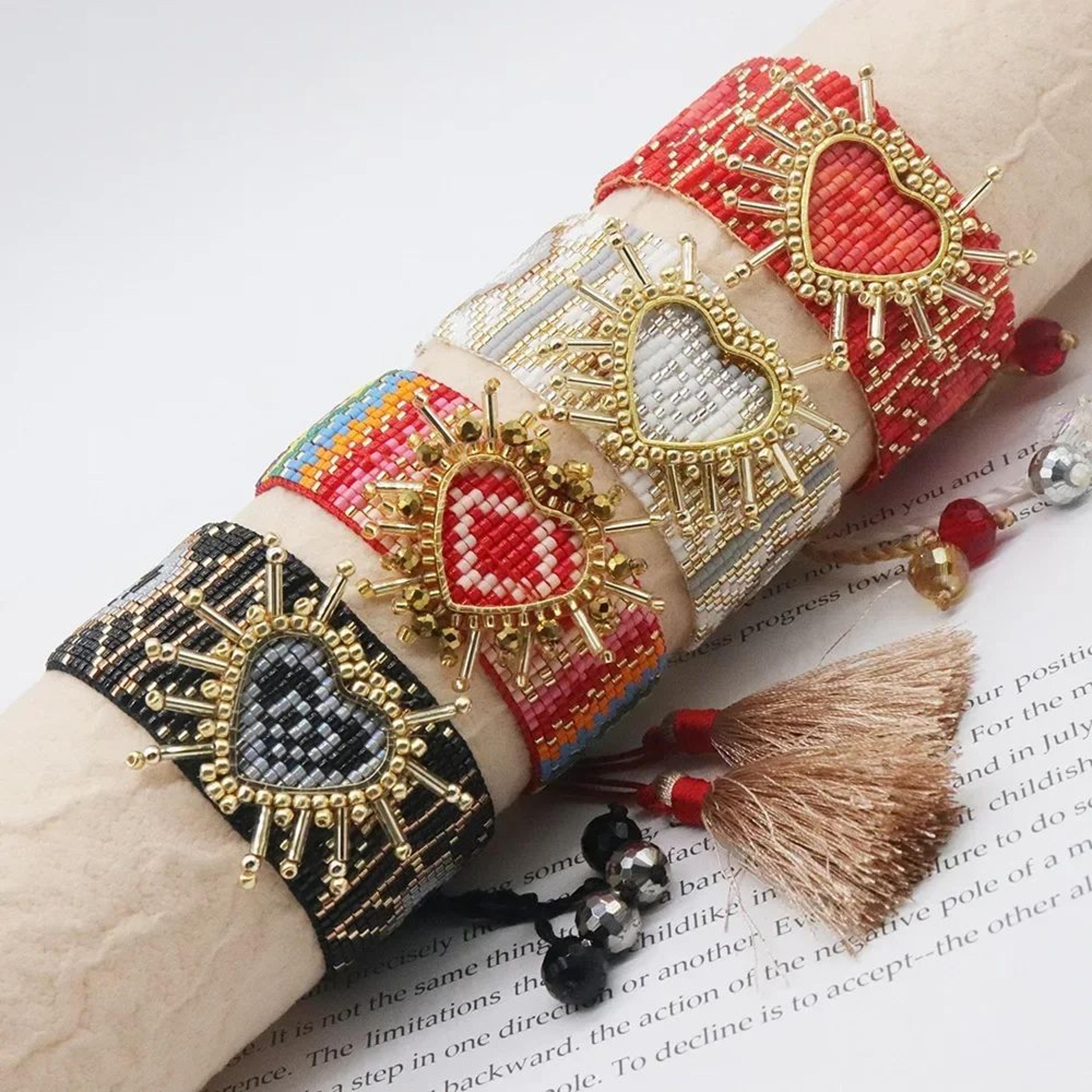 handwoven beaded love bracelet – adjustable boho rice bead bracelet for women & men