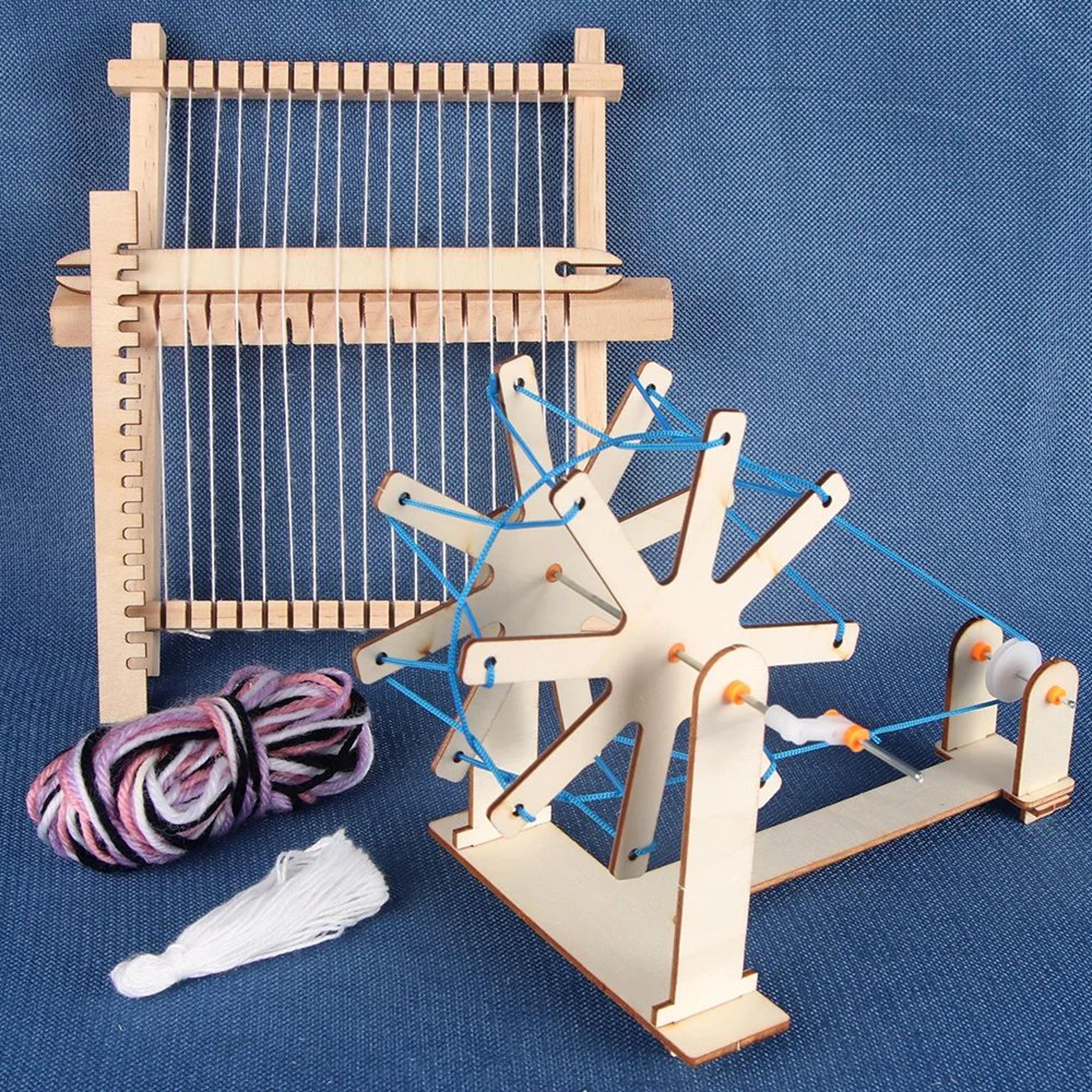 qjh mini wooden weaving loom kit – diy knitting loom & hand spinning wheel craft set for beginners and kids