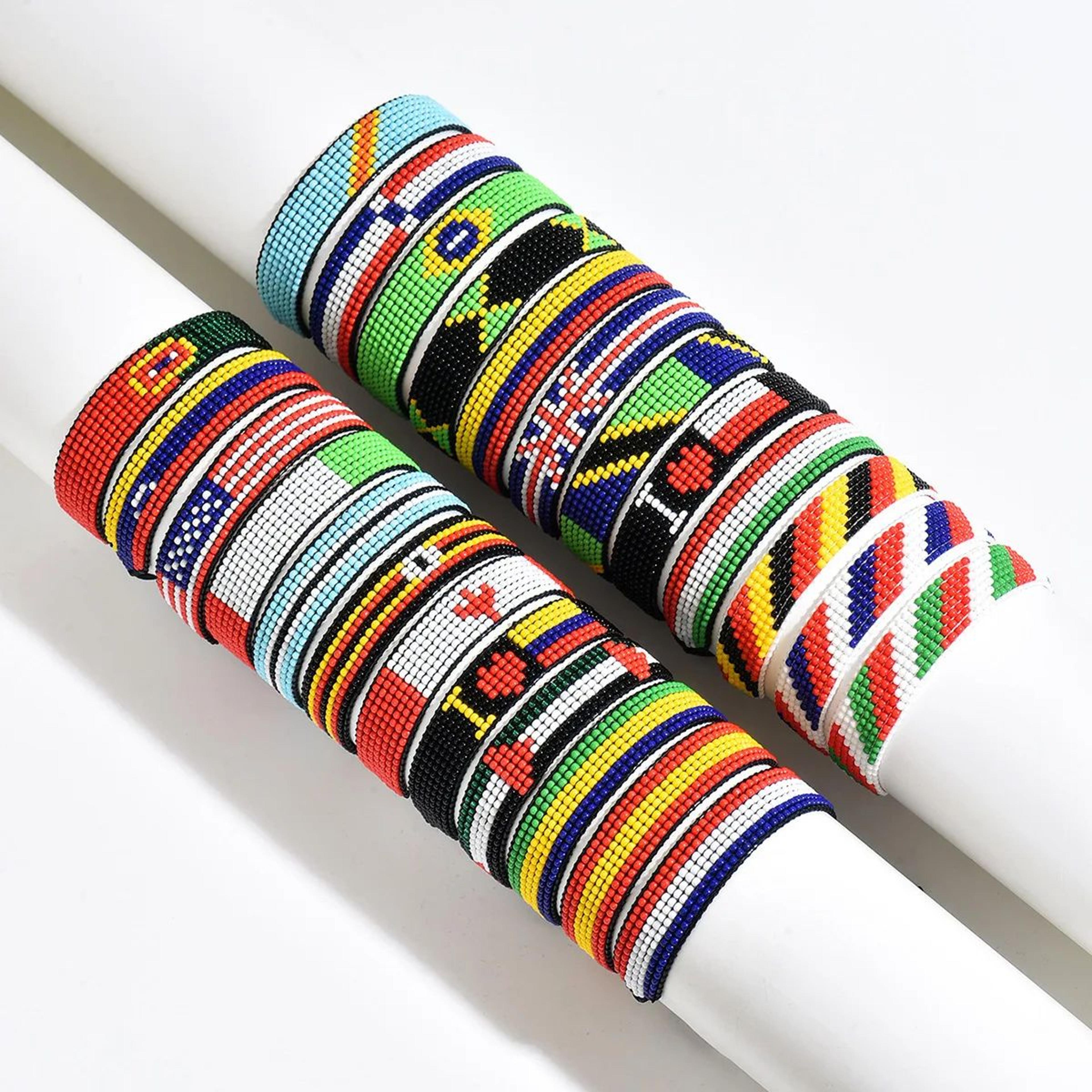 meetvii handwoven seed bead adjustable bracelet – national flag color beaded friendship wristband