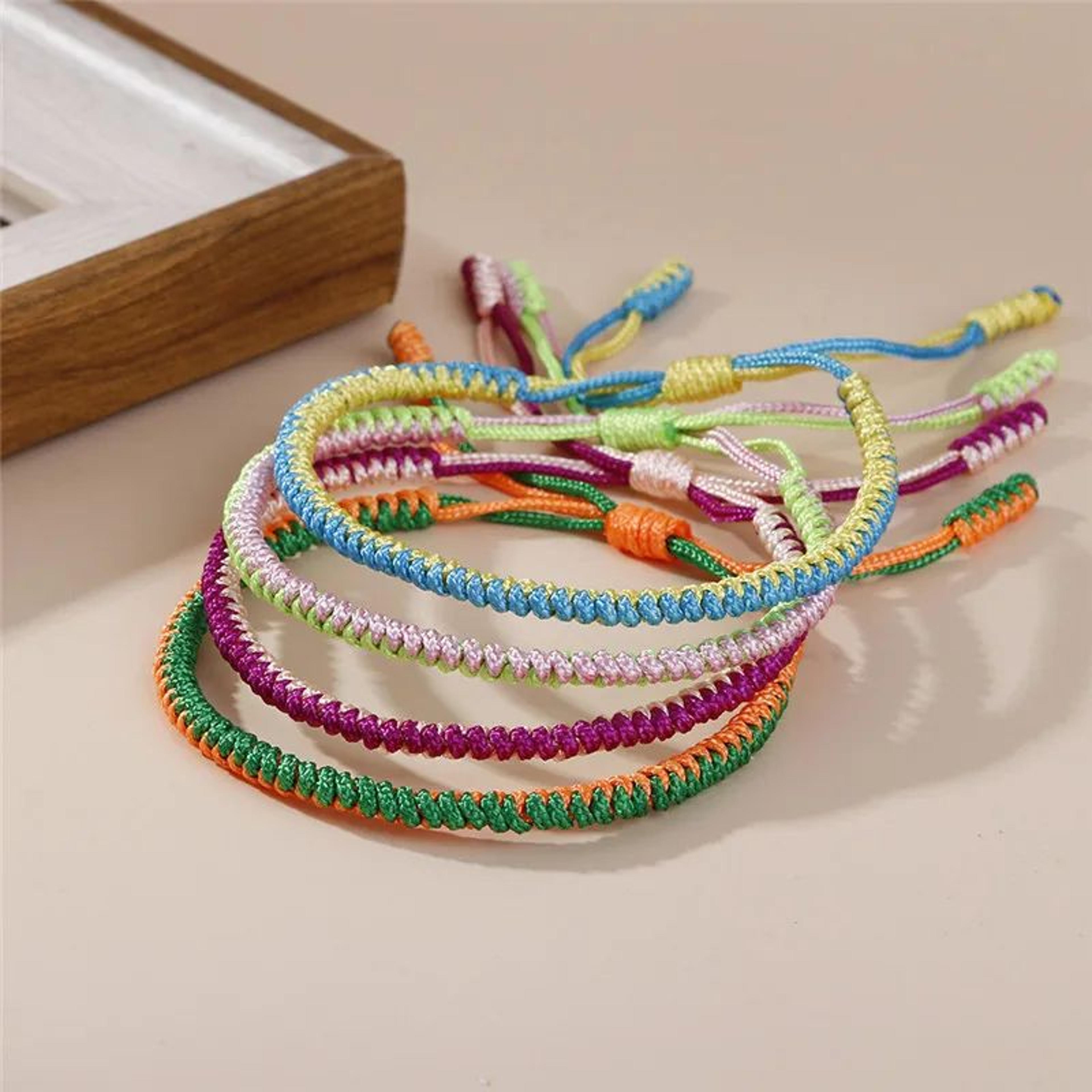 tibetan buddhist braided rope knot bracelet – handmade lucky thread adjustable bracelet for women & men