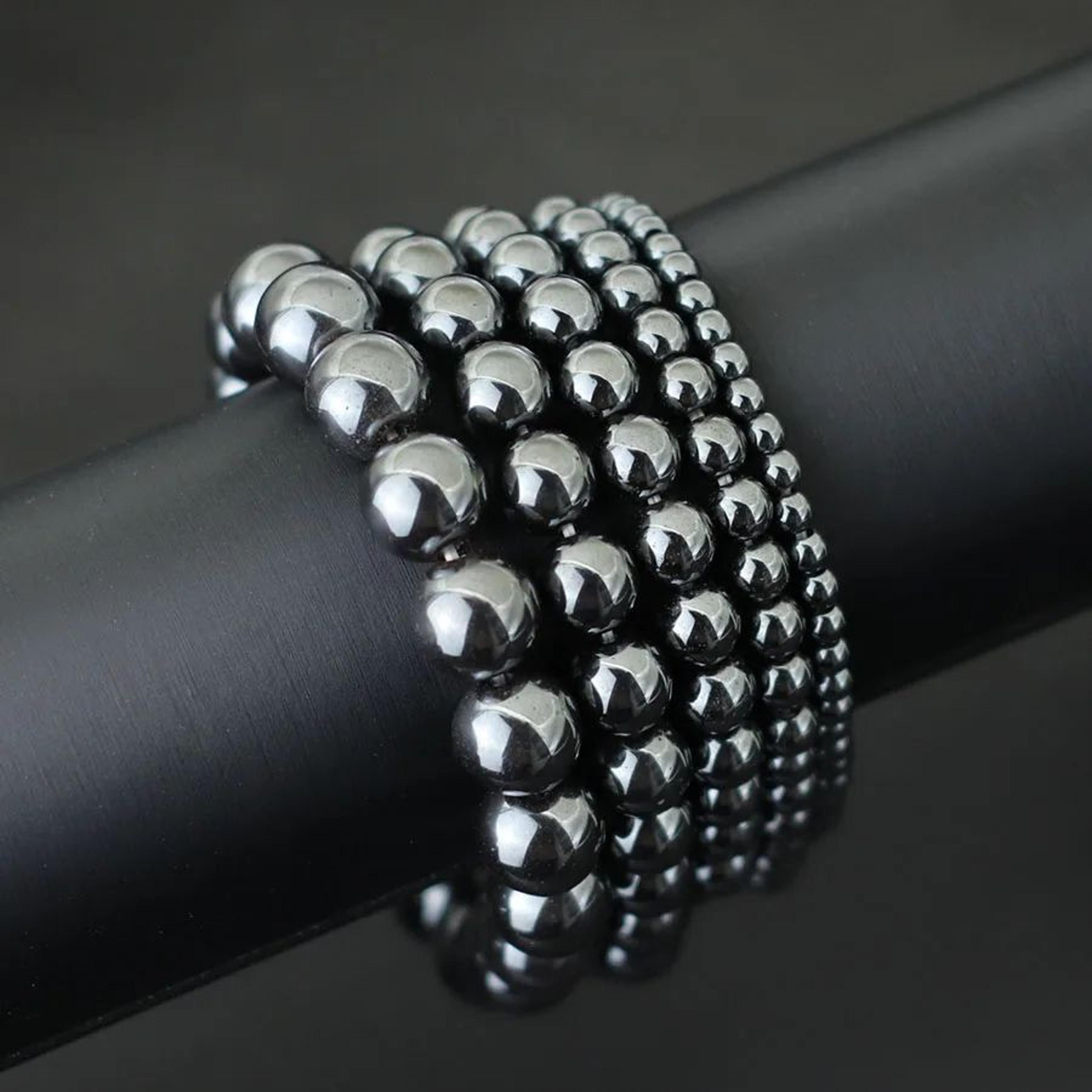 natural hematite stone beaded bracelet – genuine black round crystal stretch bracelet for men & women