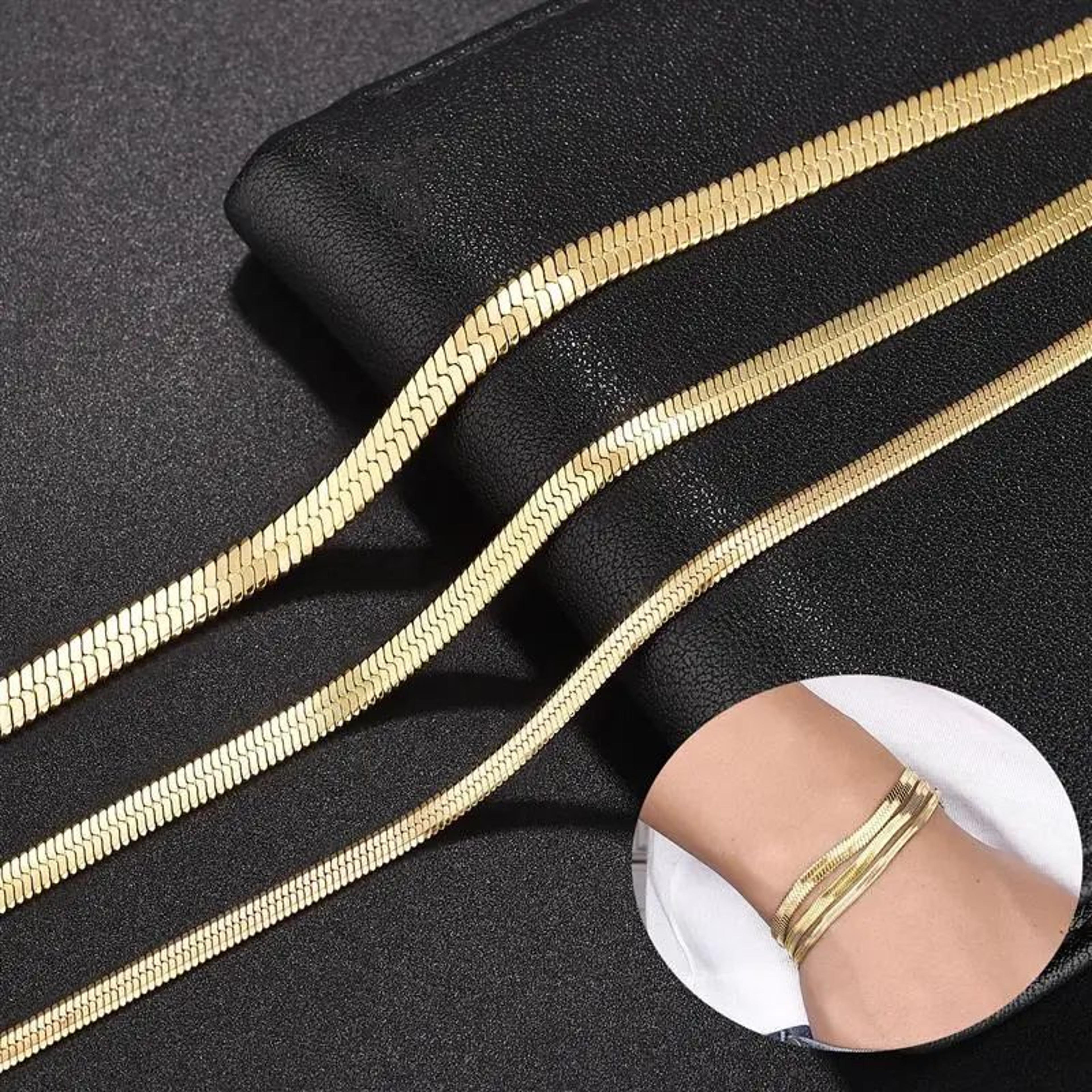 gold plated stainless steel snake chain bracelet – waterproof flat link bracelet for women & men