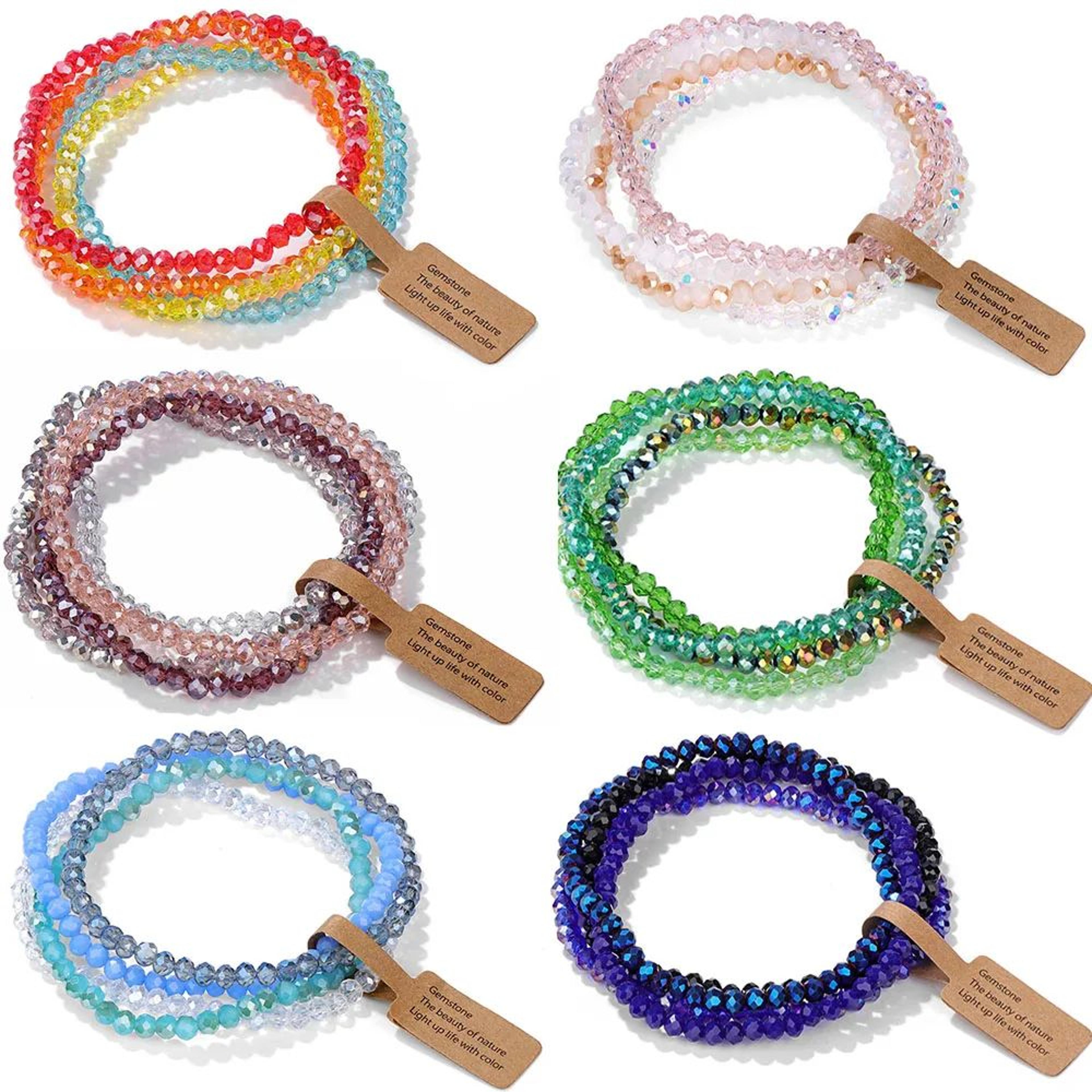 faceted crystal beaded bracelet with wish tag – shiny glass stretch bracelet for women & men y2k jewelry