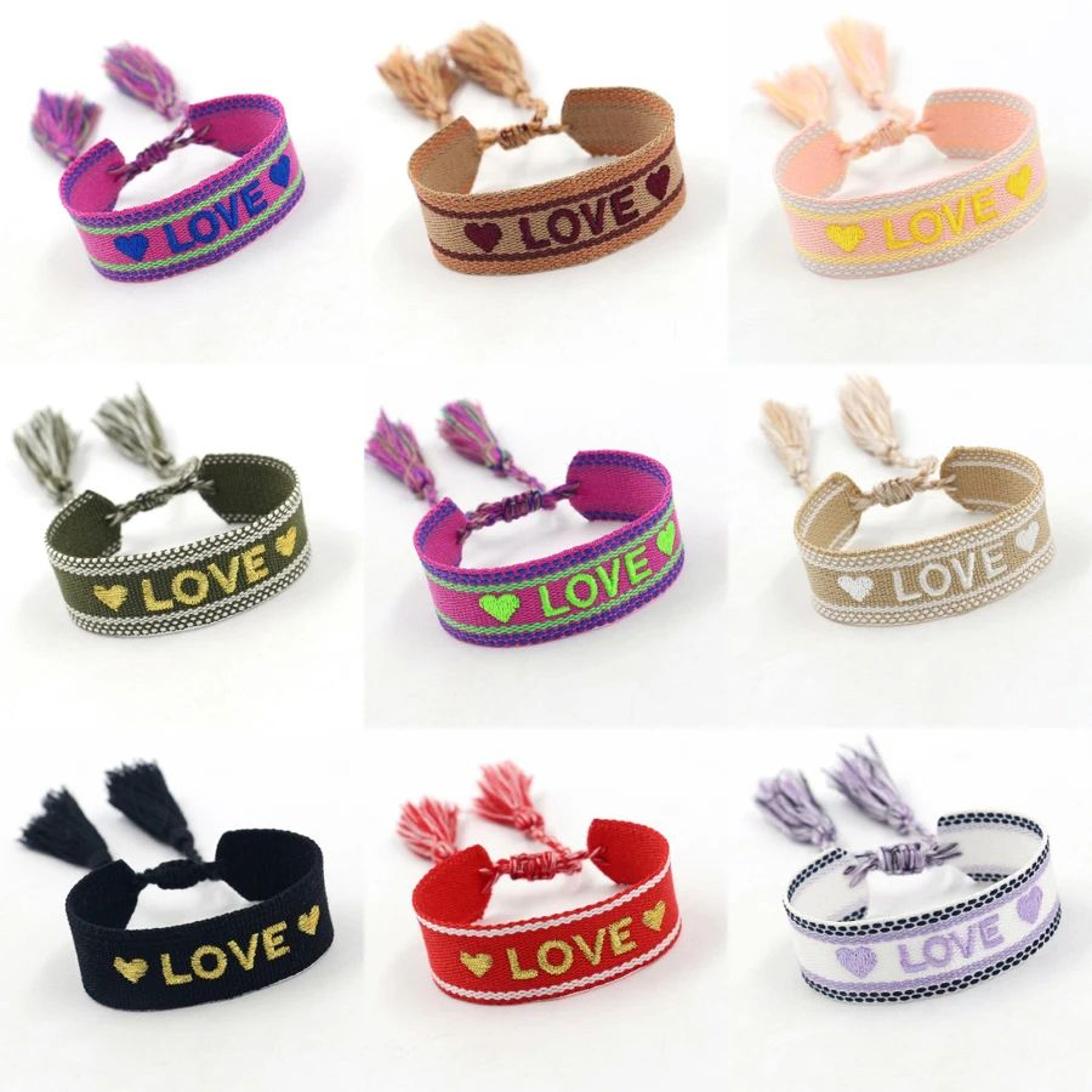 boho woven friendship wrap bracelet – handmade braided love heart embroidered adjustable rope bracelet