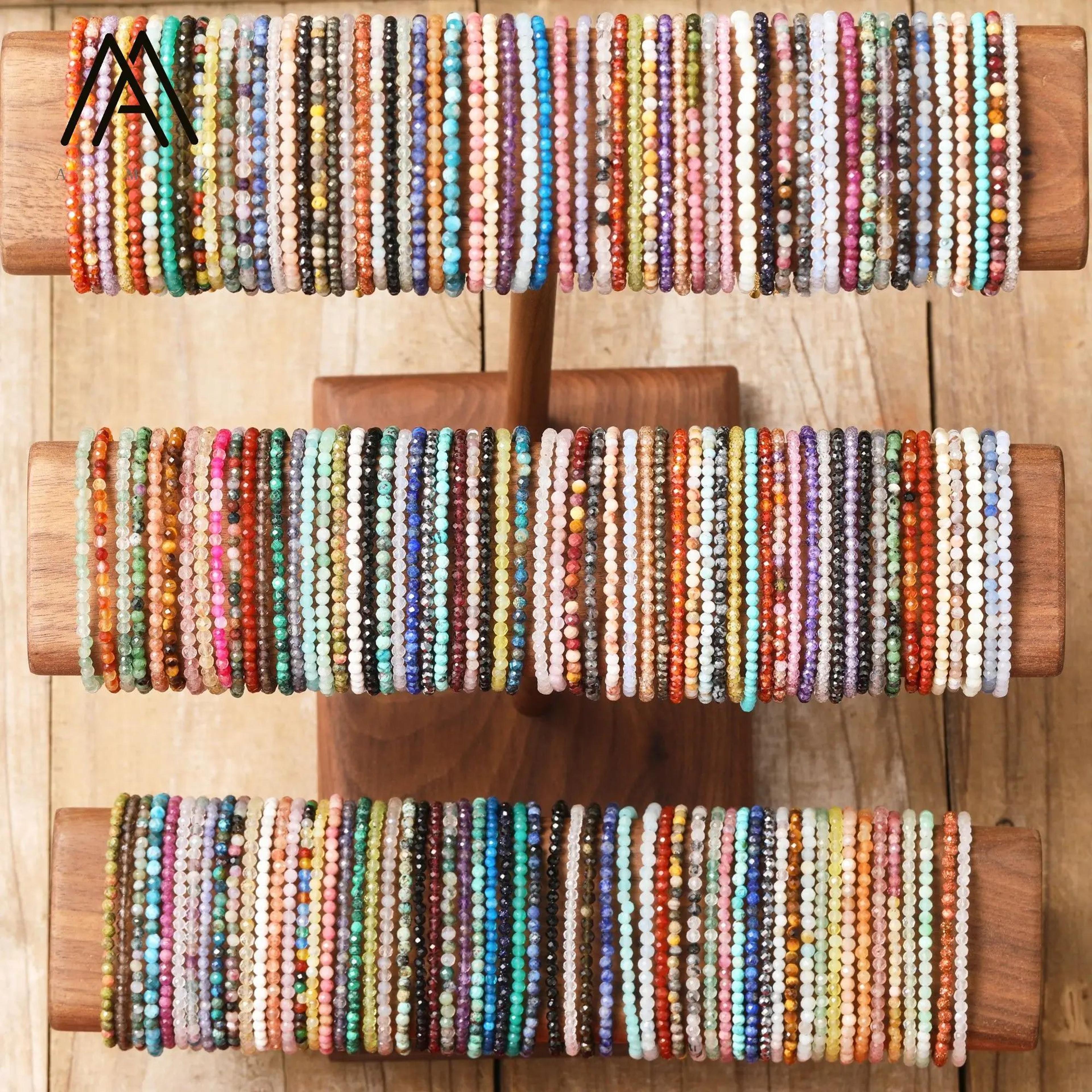 bohemian faceted gemstone bead bracelet – 3 mm crystal stretch friendship bracelet for women & men