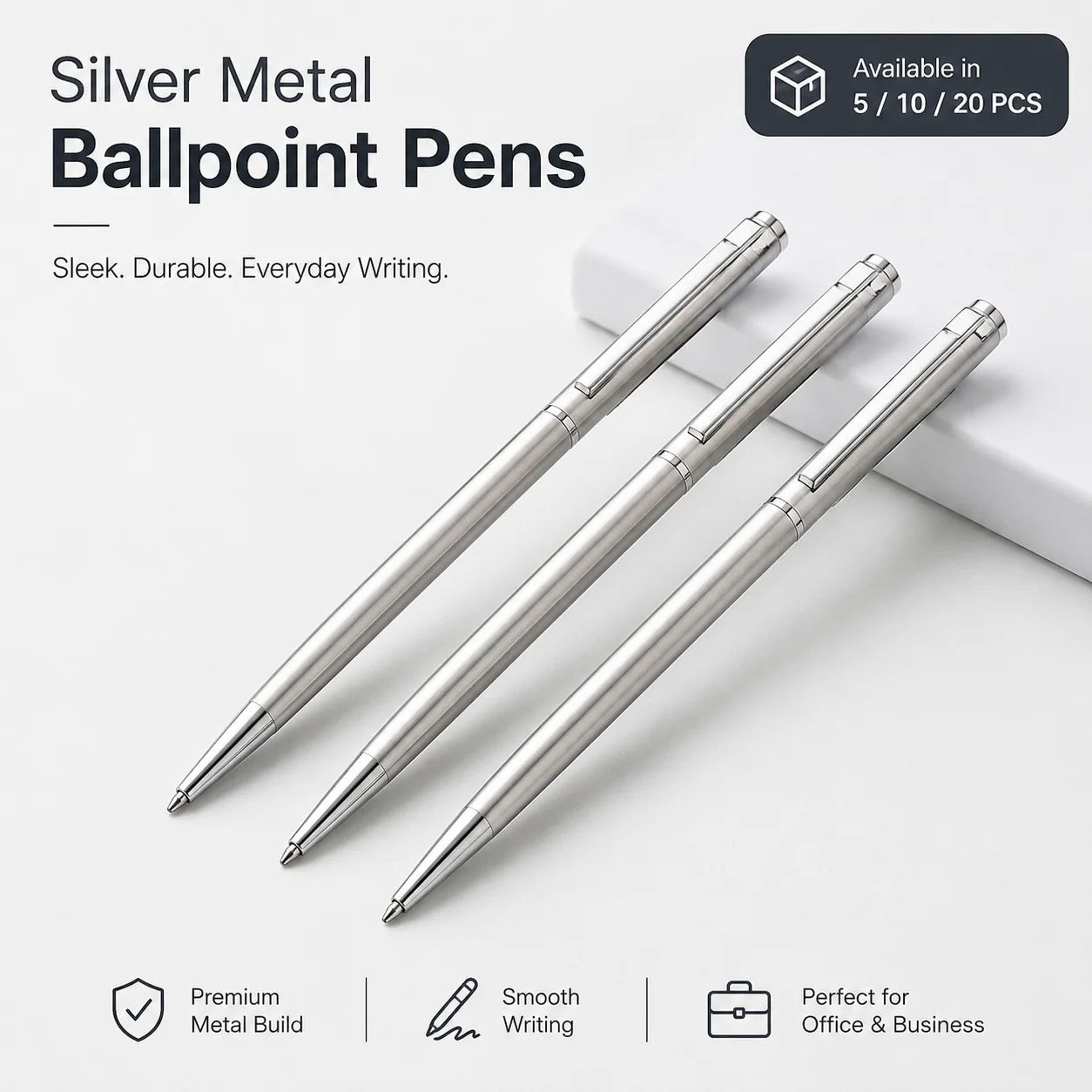 stainless steel twist ballpoint pen – medium nib smooth writing metal pen for office, school & business
